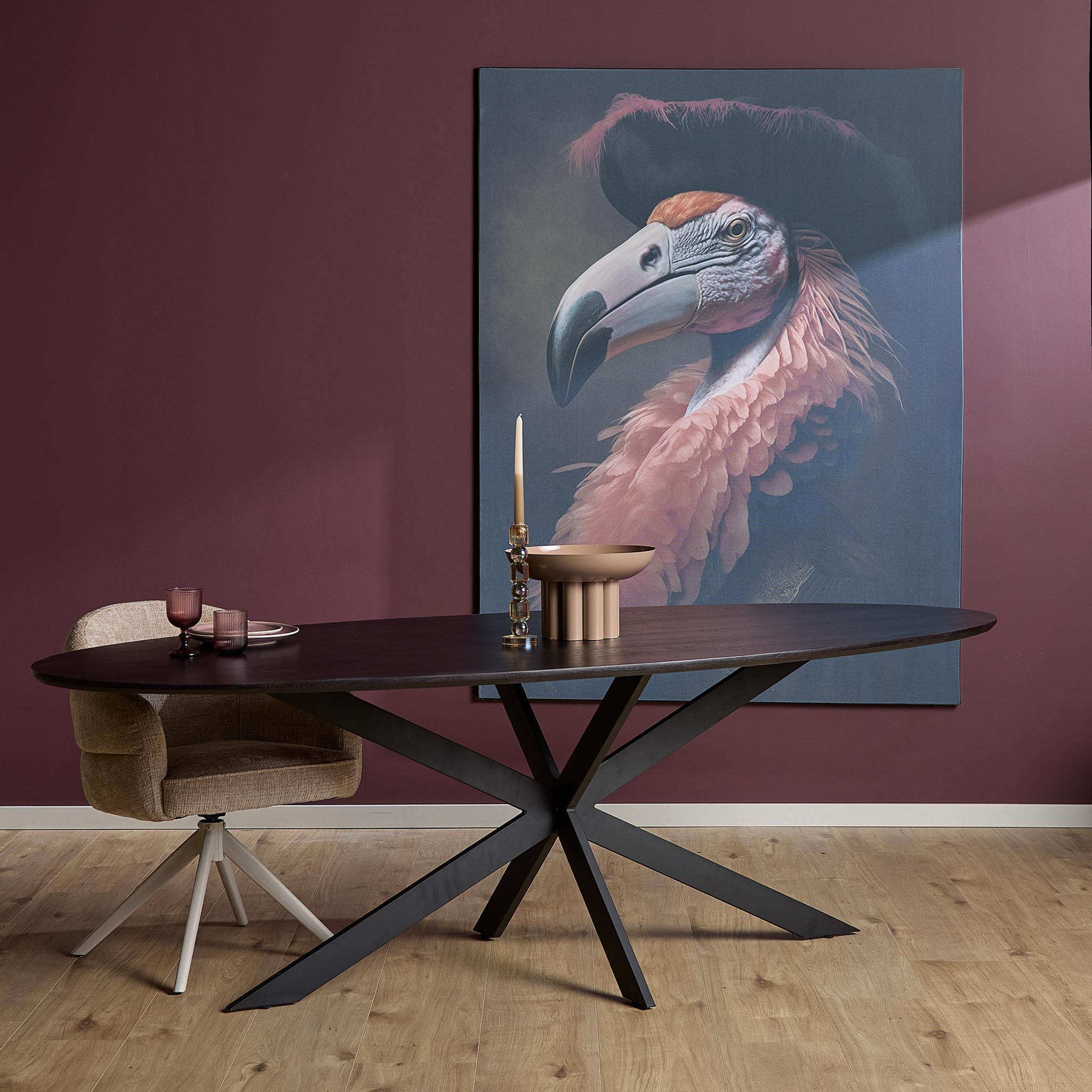 Table à manger ovale Ferris en chêne noir – 280 cm