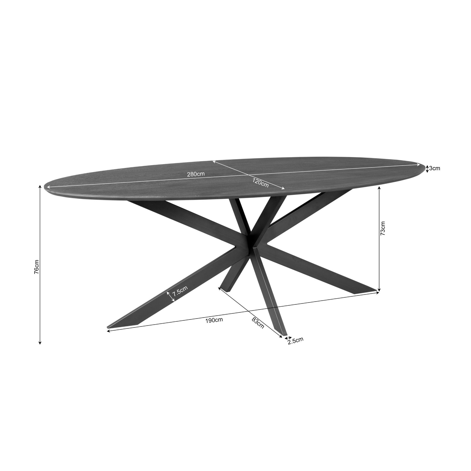 Table à manger ovale Ferris en chêne noir – 280 cm – Image 8