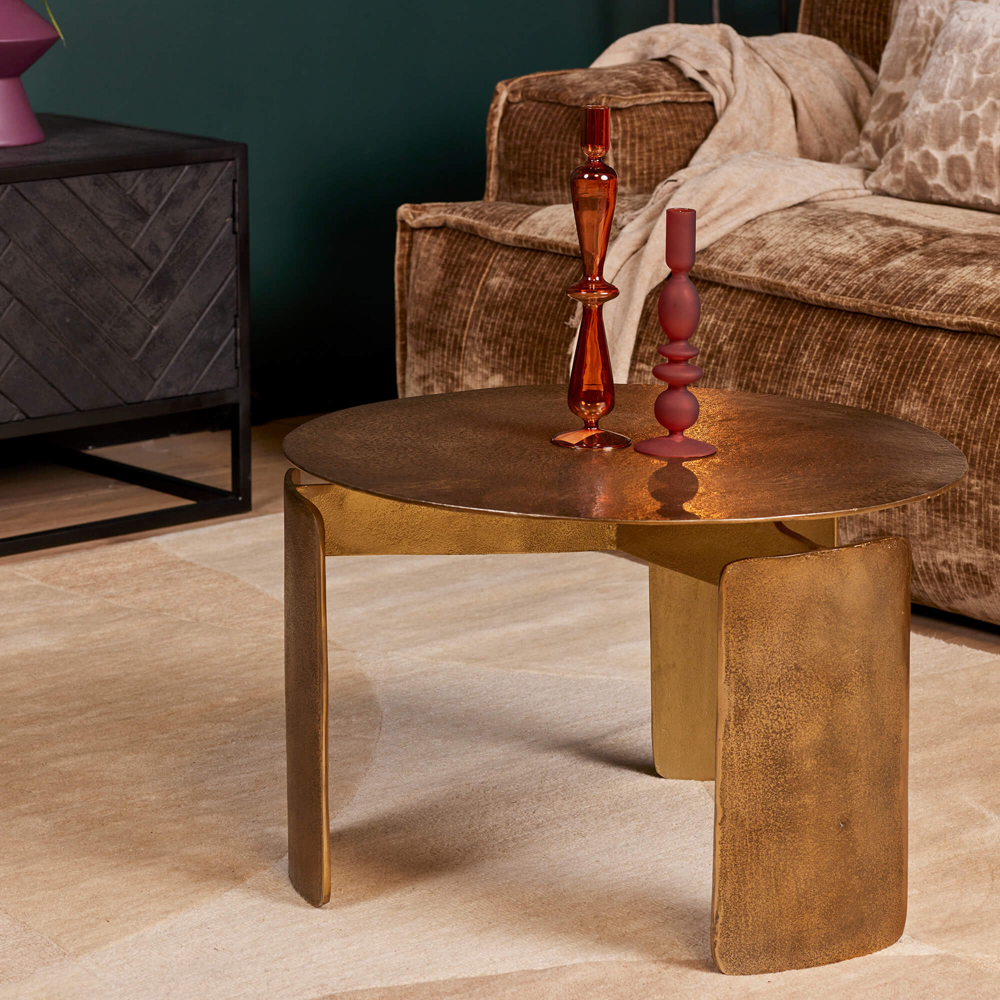 Table basse ronde Darwin en aluminium doré – 60 cm