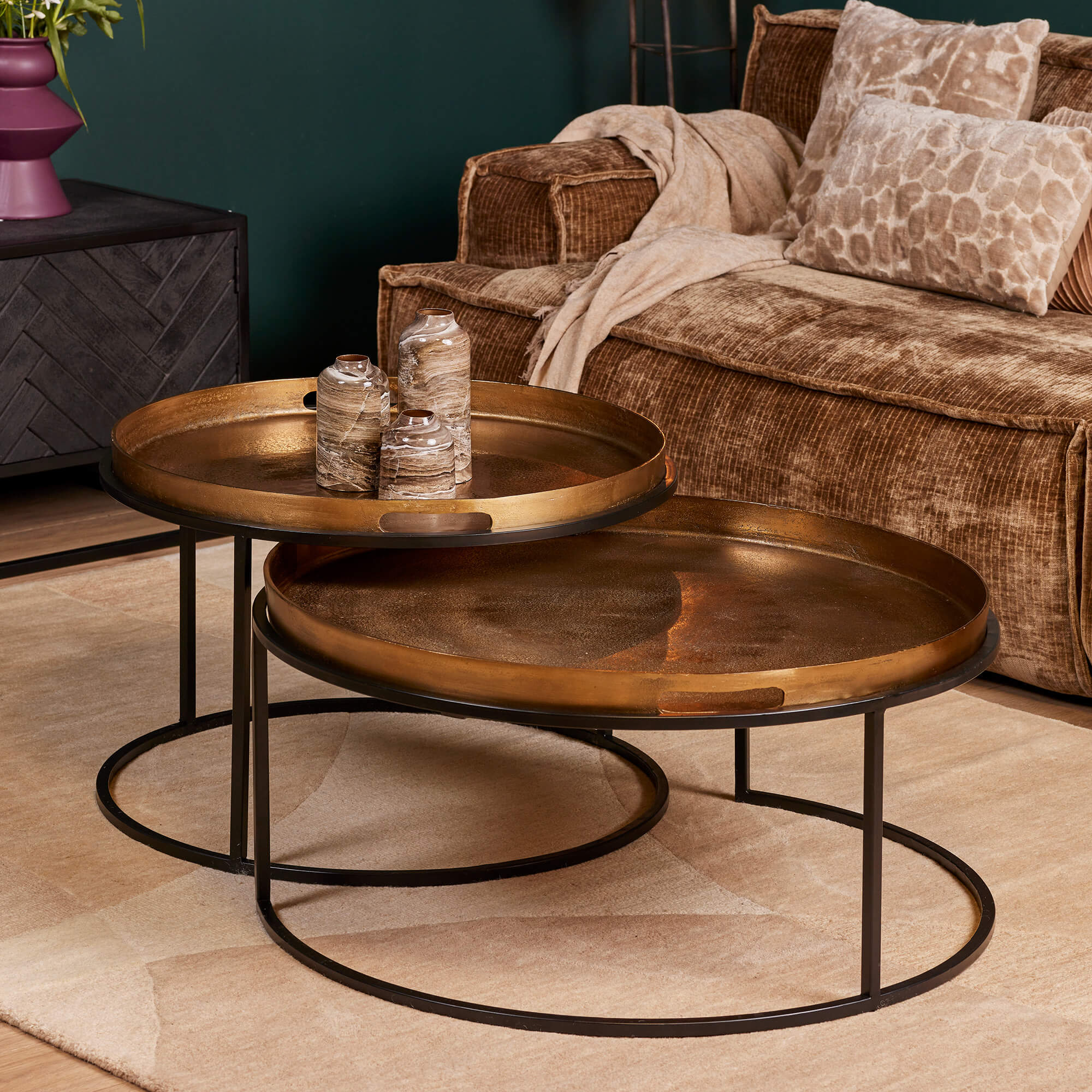 Set de tables basses Puck en aluminium doré – 78 cm