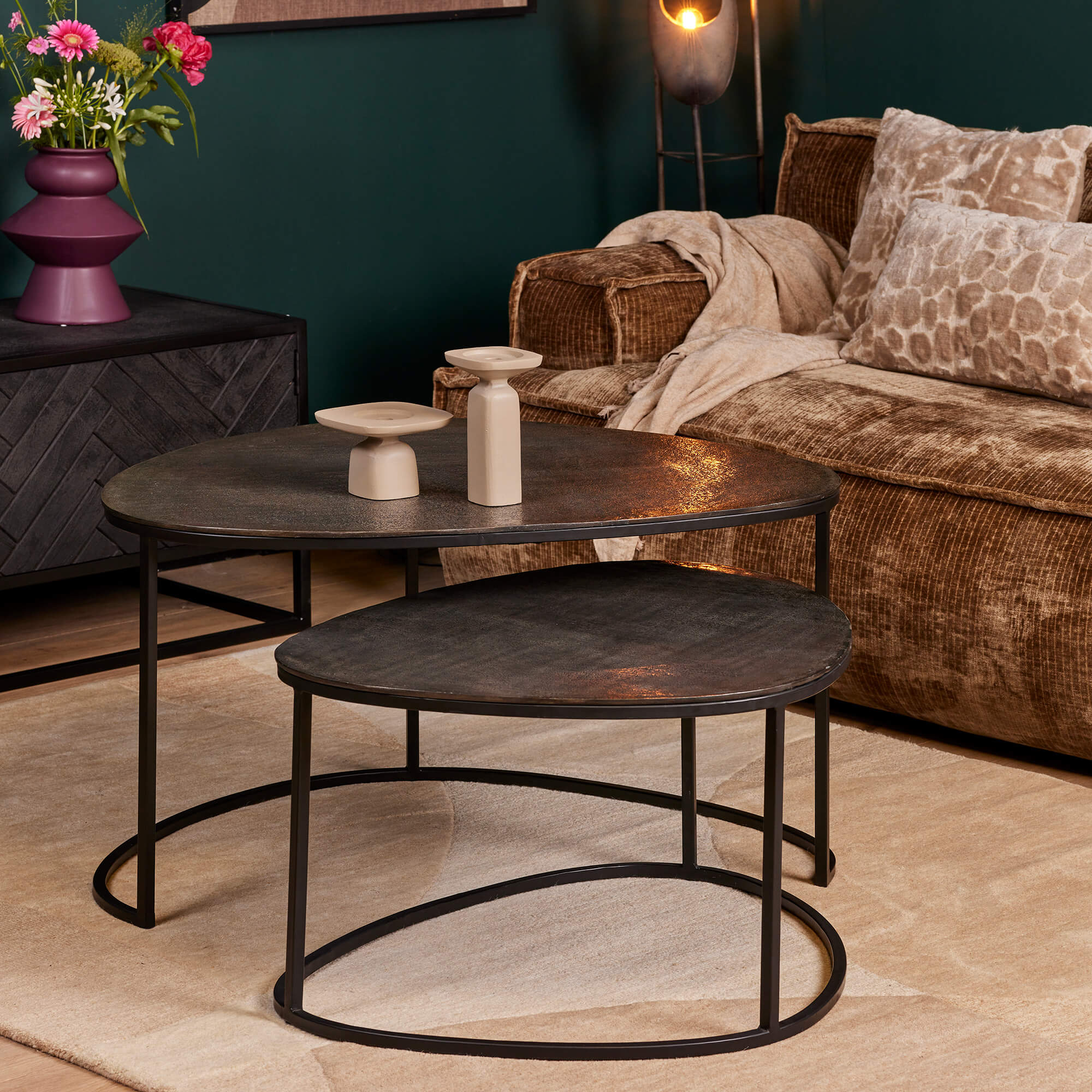 Set de tables basses Lana en aluminium noir – 65 cm
