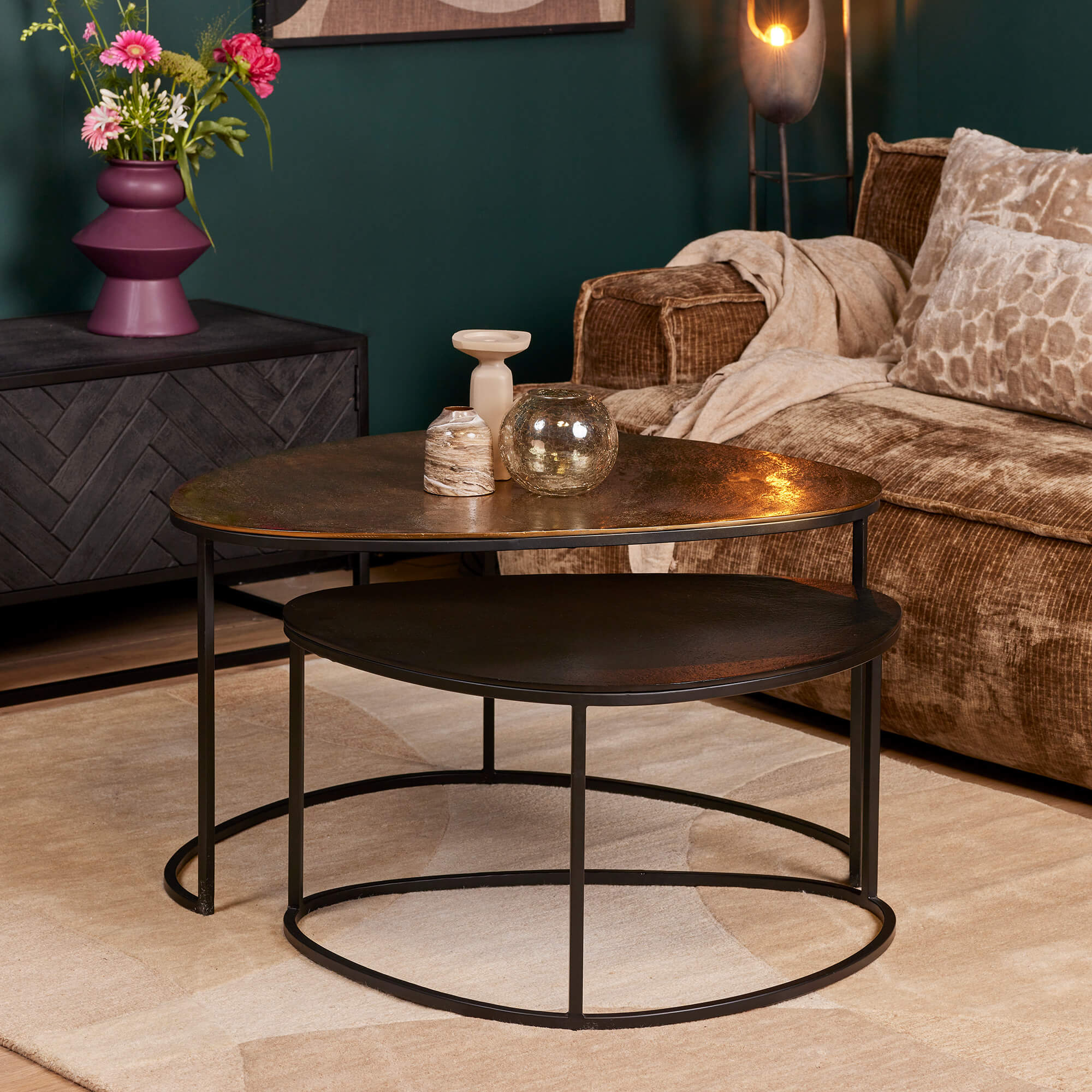 Set de tables basses Jarrel en aluminium noir – 90 cm