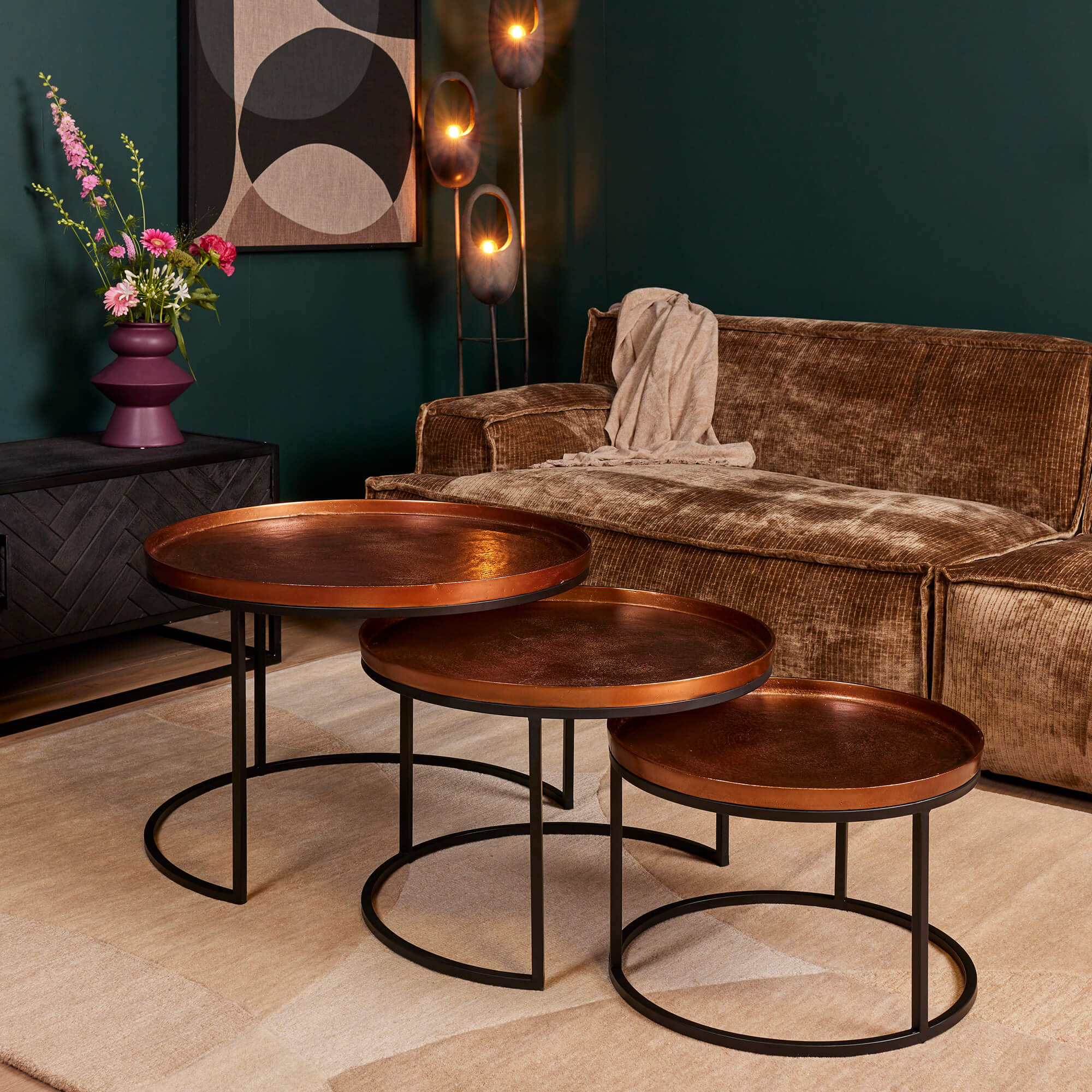 Set de tables basses Clive en aluminium cuivre – 70 cm
