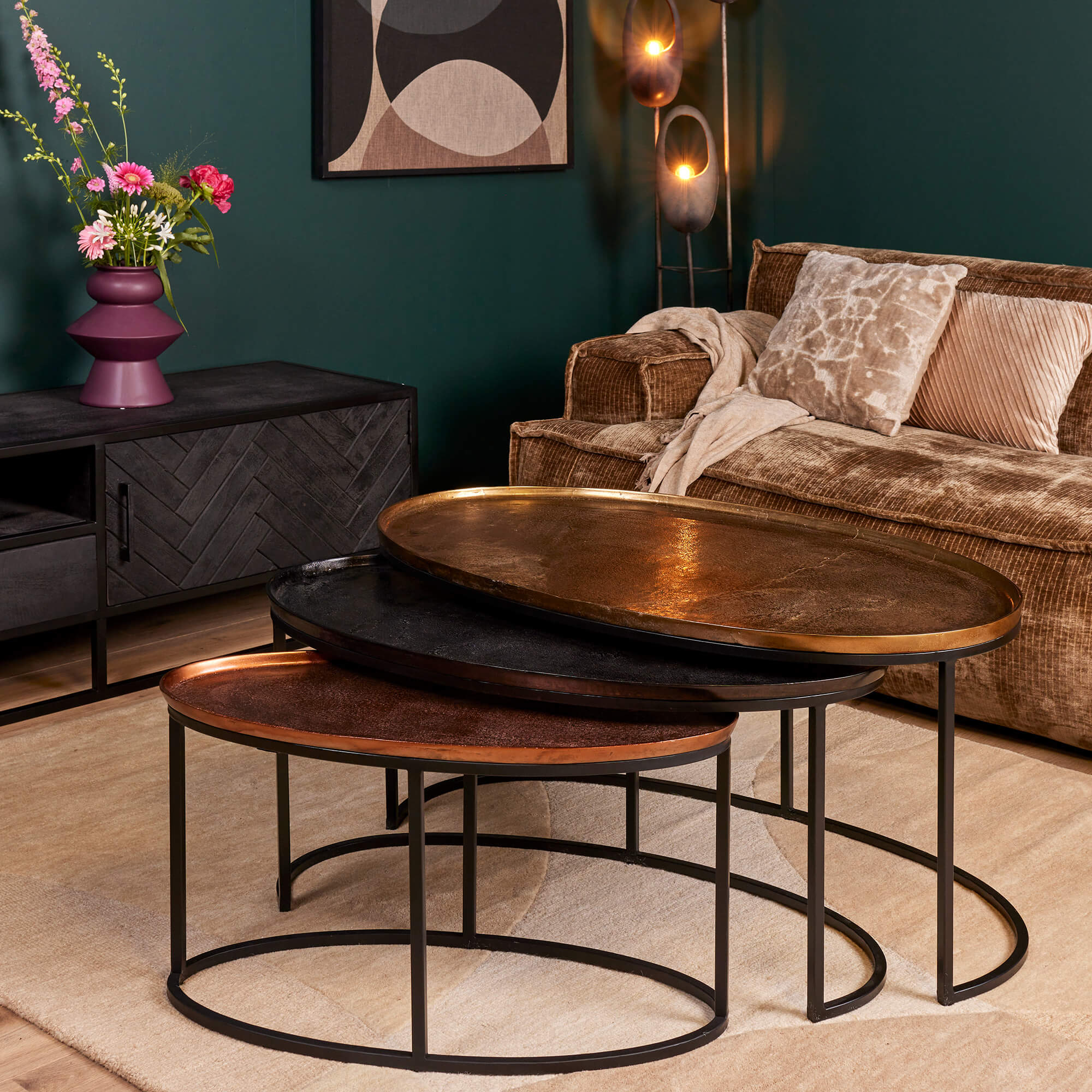 Set de tables basses Raley en aluminium bronze/noir – 100 cm
