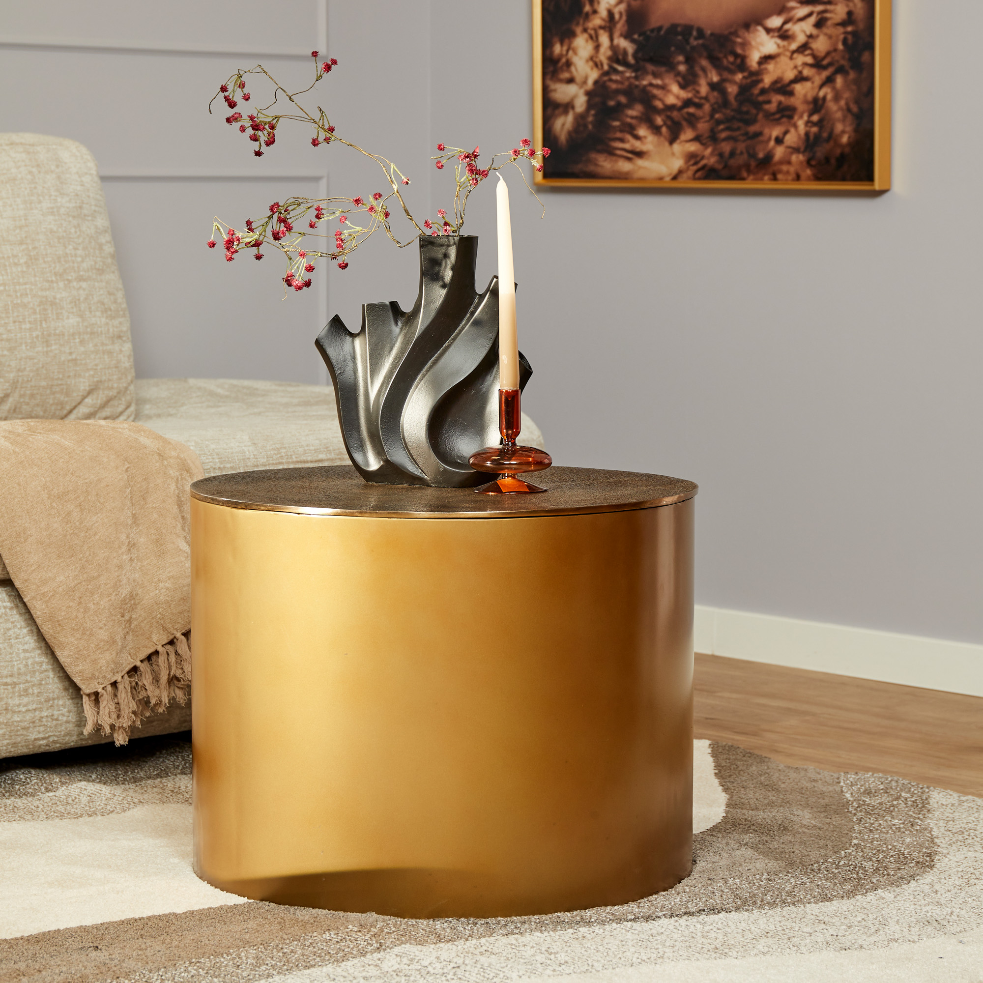 Table basse Fiore en aluminium doré – 60 cm