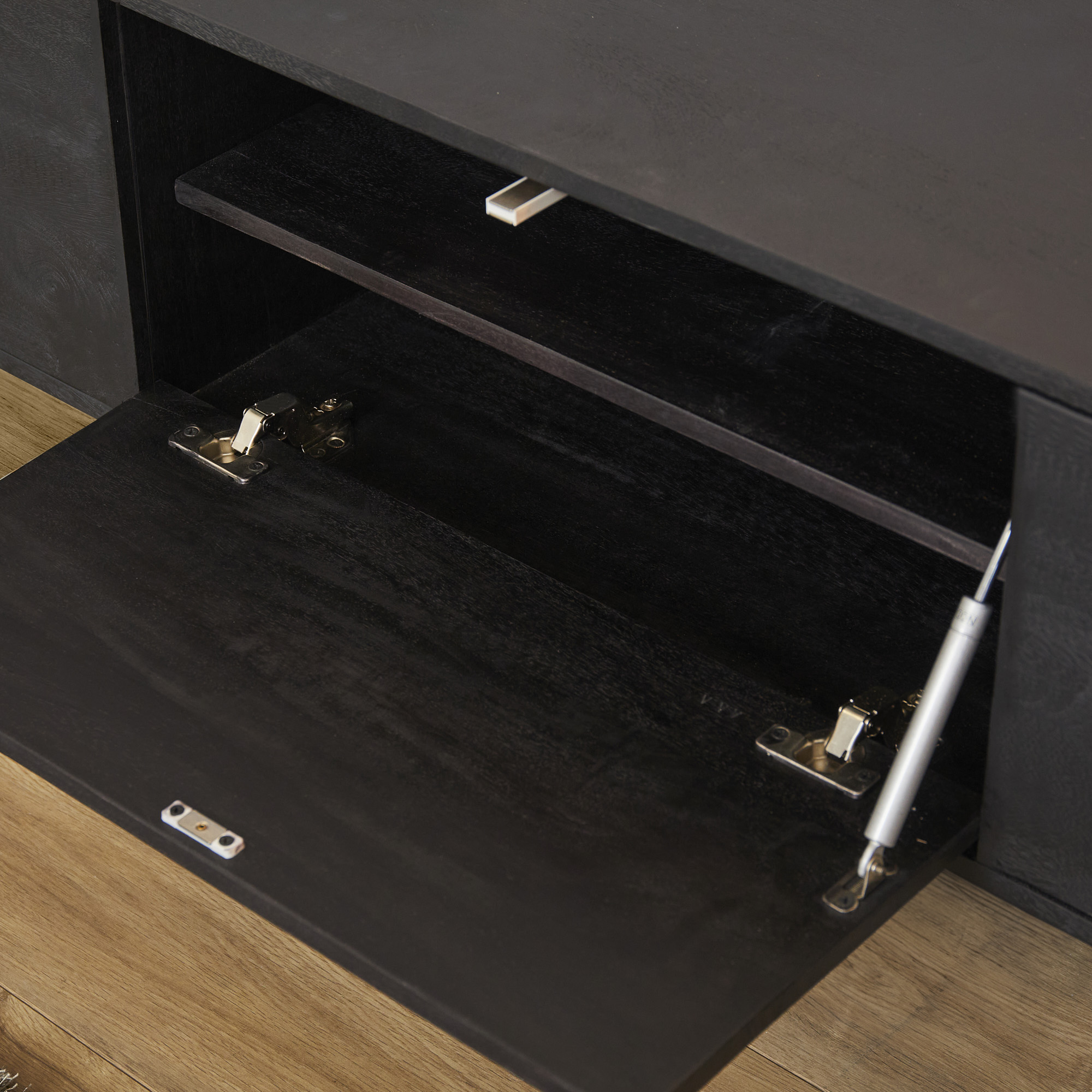 Meuble TV suspendu Vison en bois de manguier noir – 120 cm – Image 2