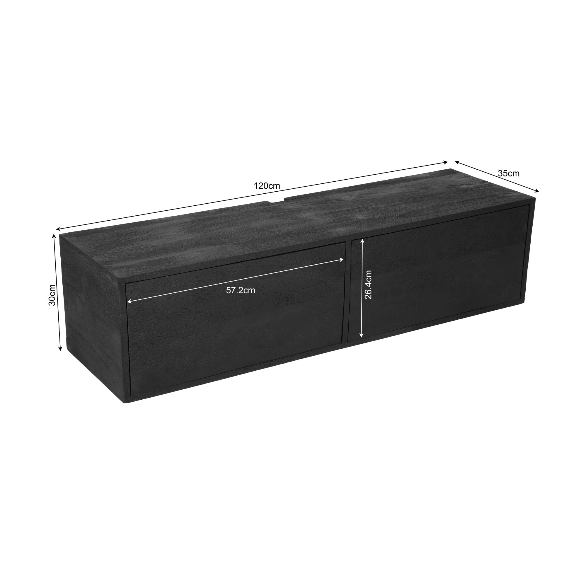 Meuble TV suspendu Vison en bois de manguier noir – 120 cm – Image 4