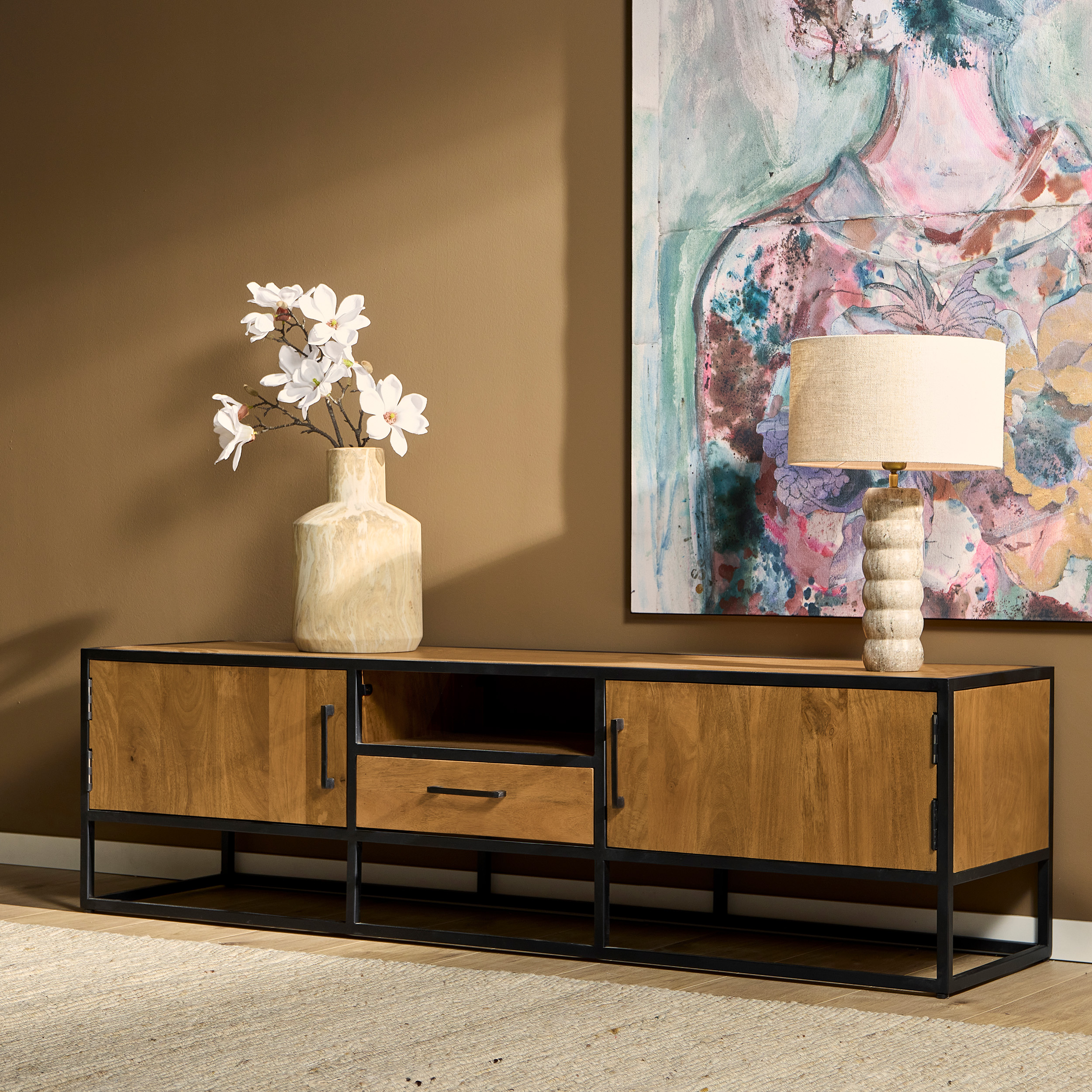 Table à manger ronde Denver en bois de manguier naturel – 140 cm