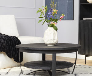 Table basse ronde Paras en bois de manguier noir – 70 cm