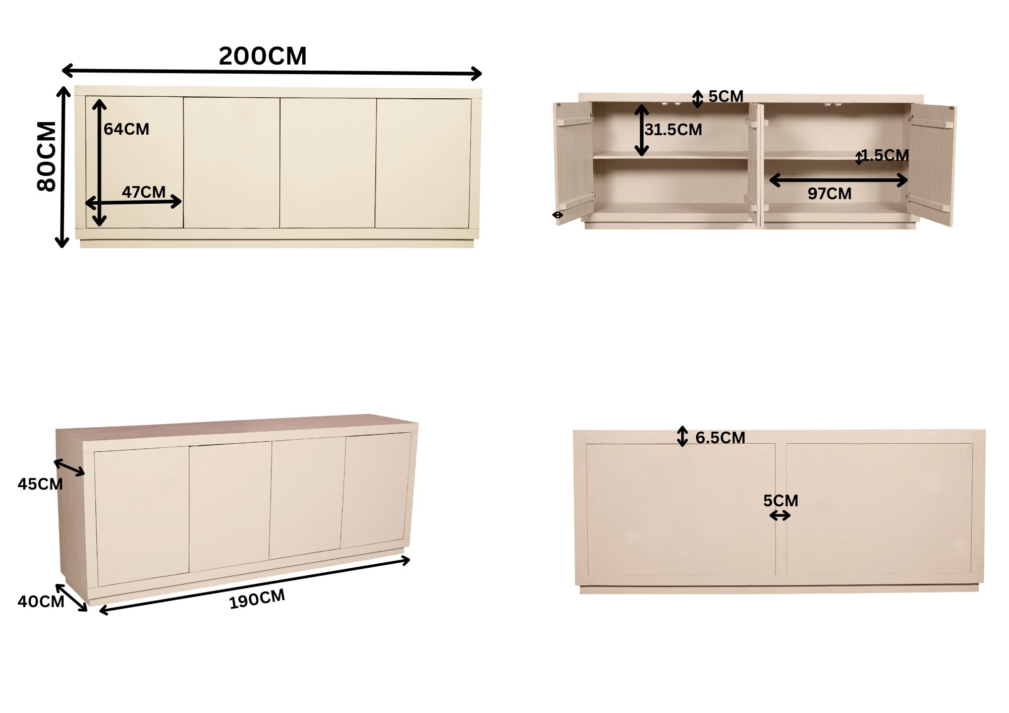 Buffet Brussel en bois de manguier finition sable – 200 cm – Image 16
