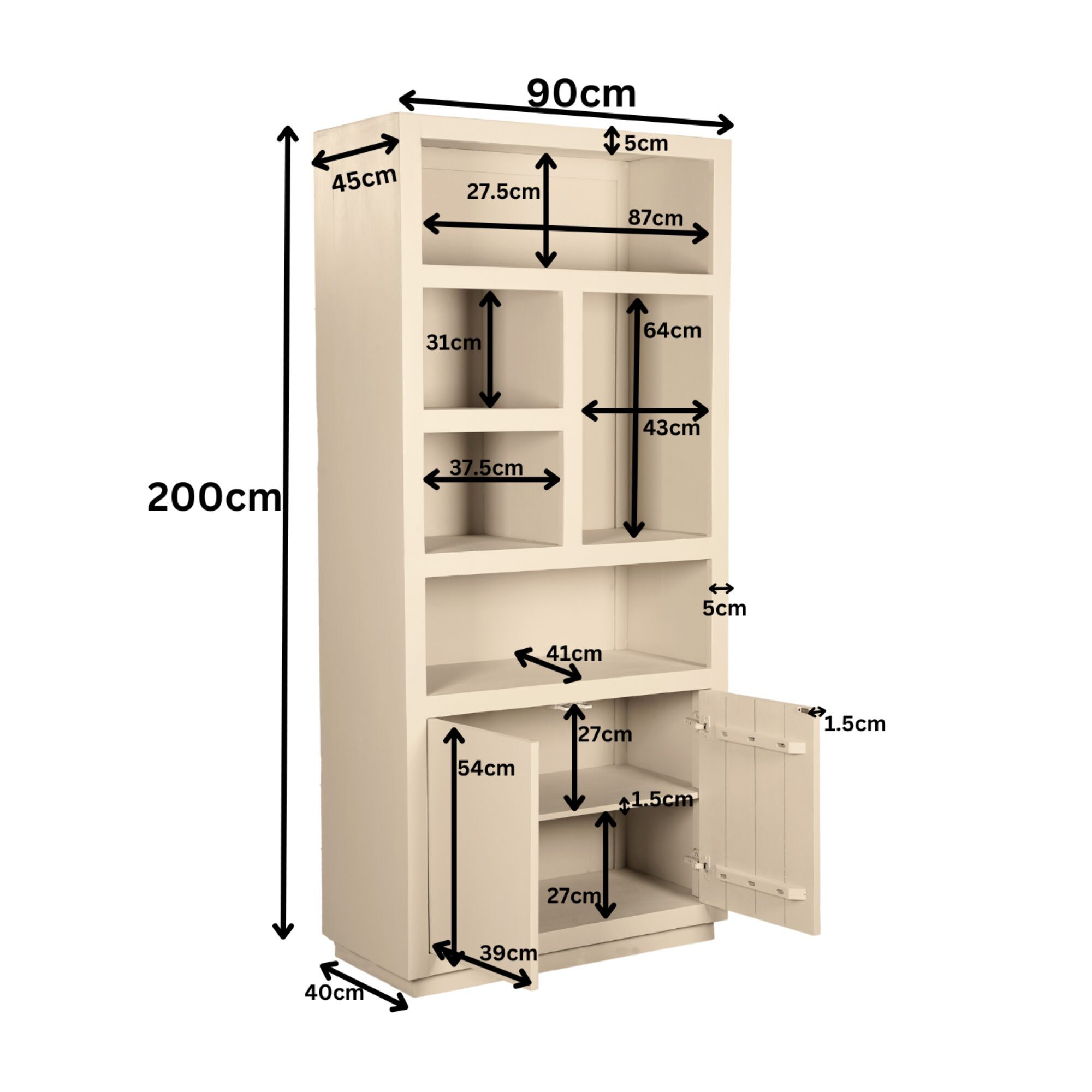 Bibliothèque à compartiments Brussel XL en bois de manguier finition sable – 90 cm – Image 10