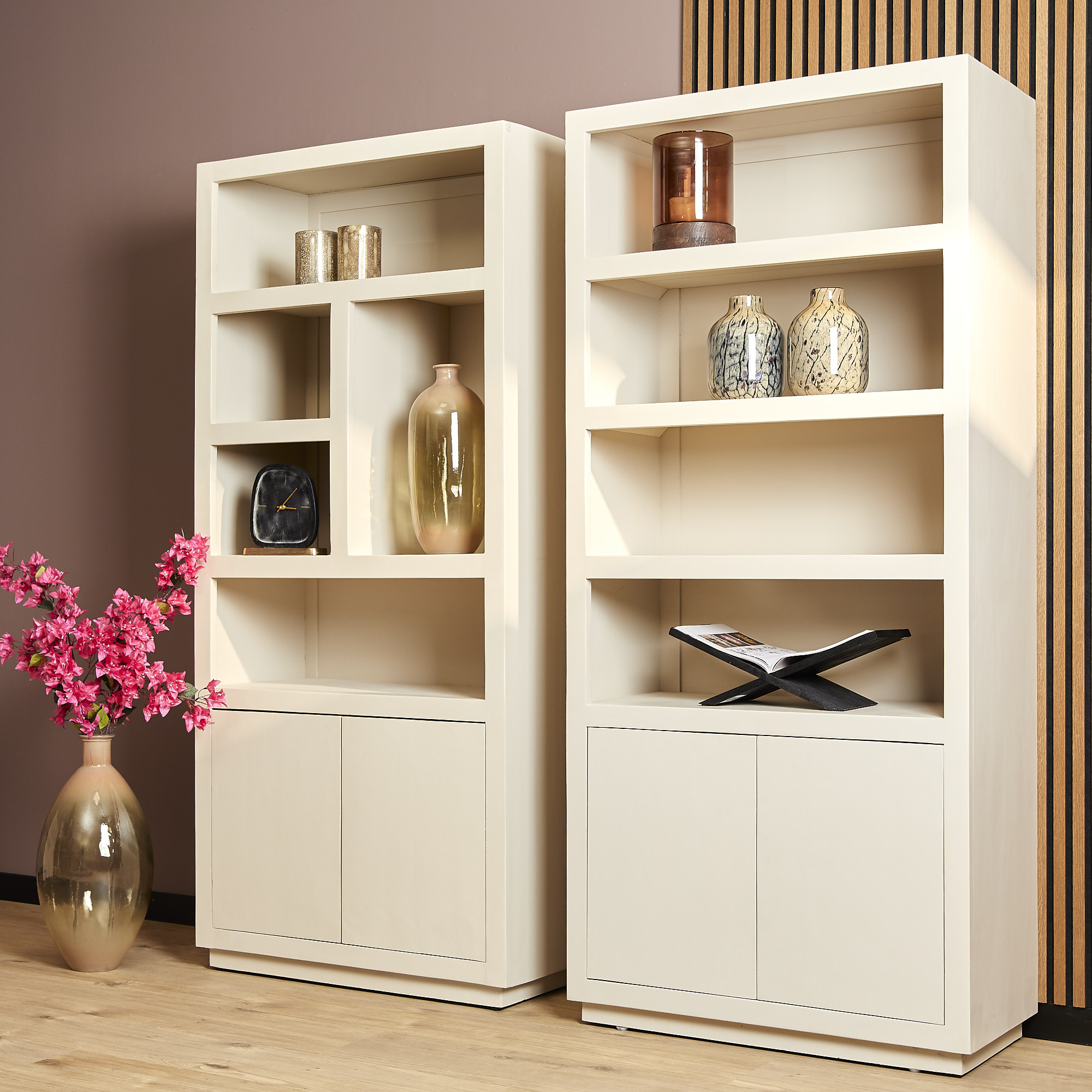 Bibliothèque à compartiments Brussel XL en bois de manguier finition sable – 90 cm – Image 2