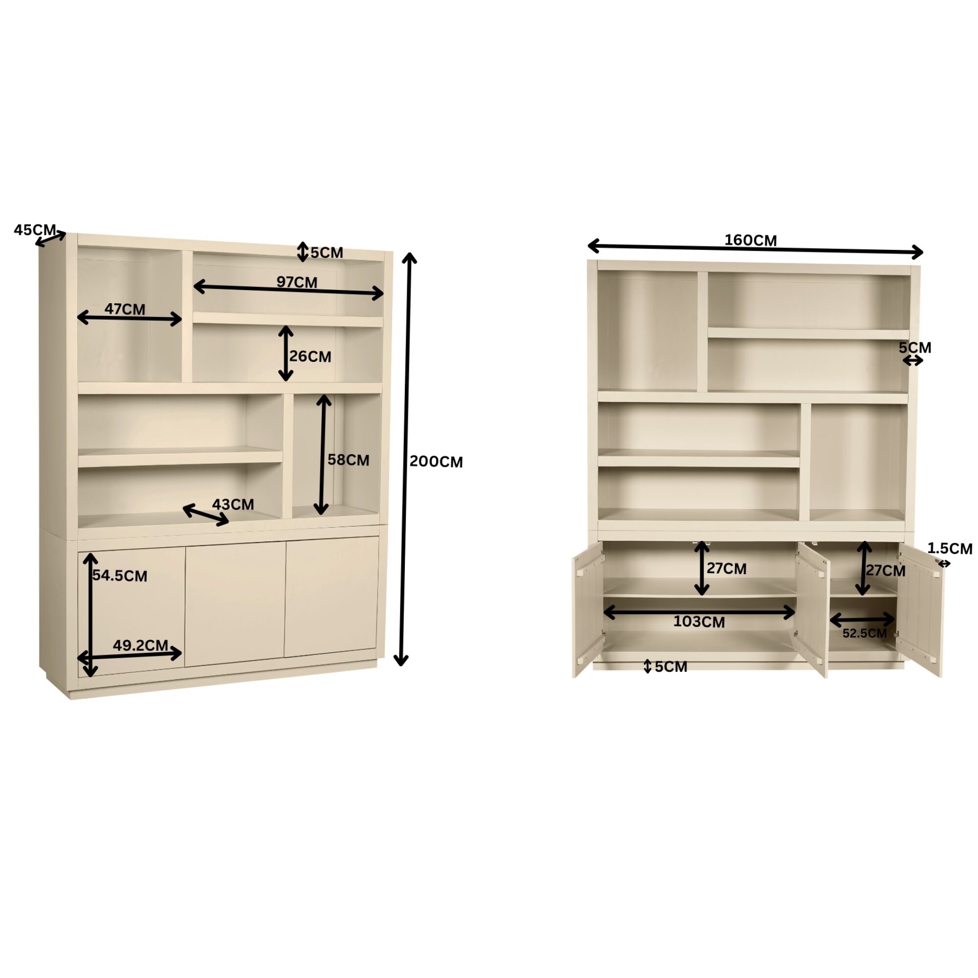 Bibliothèque à compartiments Brussel XL en bois de manguier finition sable – 160 cm – Image 9