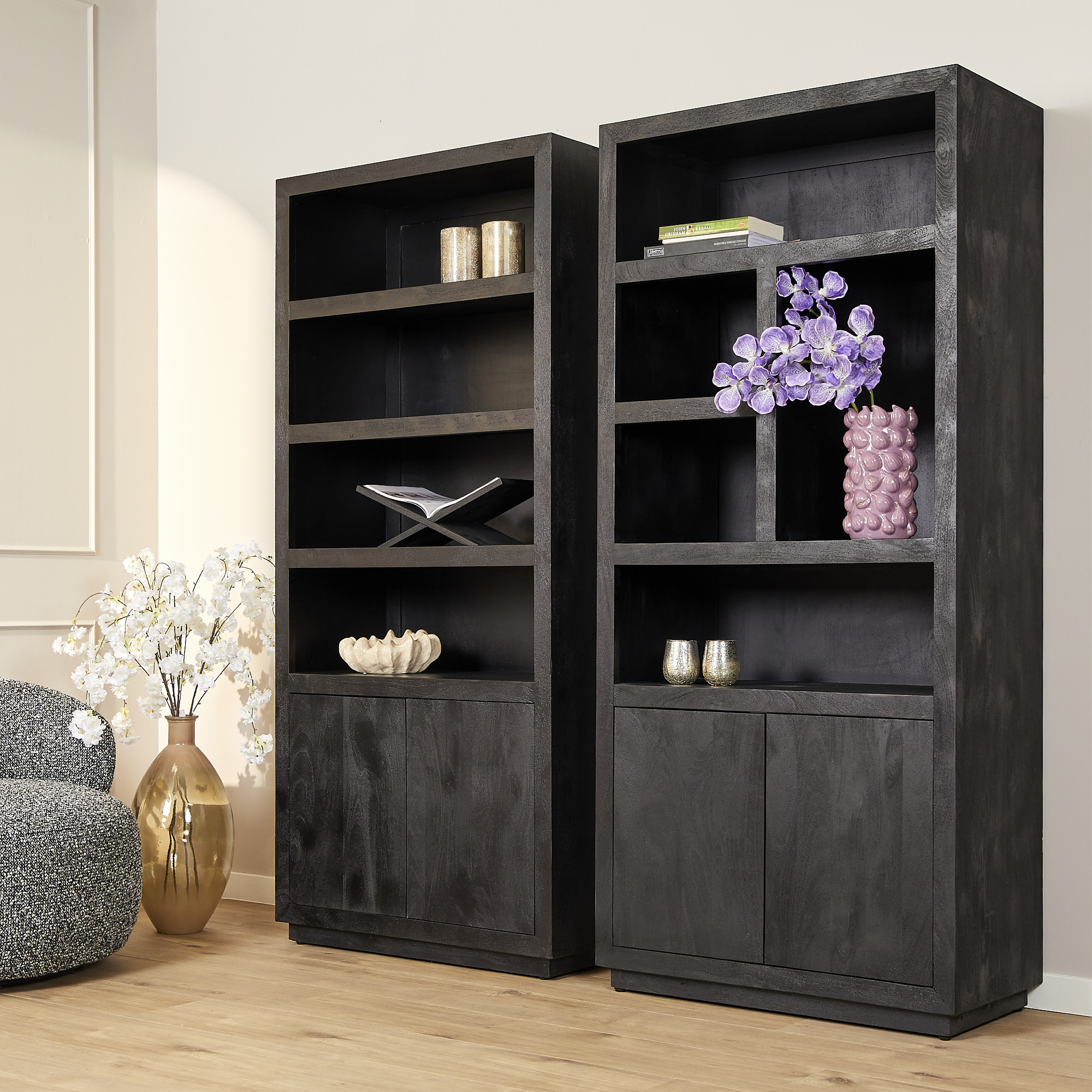Bibliothèque Brussel en bois de manguier noir – 90 cm – Image 2