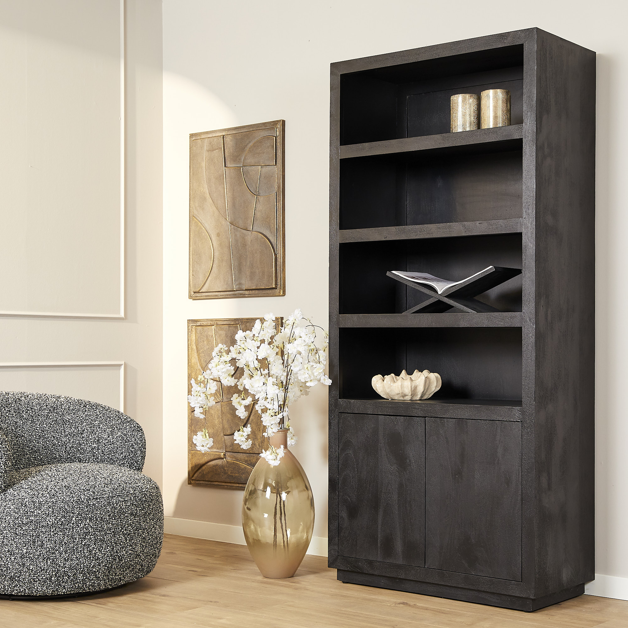 Bibliothèque Brussel en bois de manguier noir – 90 cm