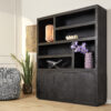 Bibliothèque à compartiments Brussel XL en bois de manguier noir – 160 cm