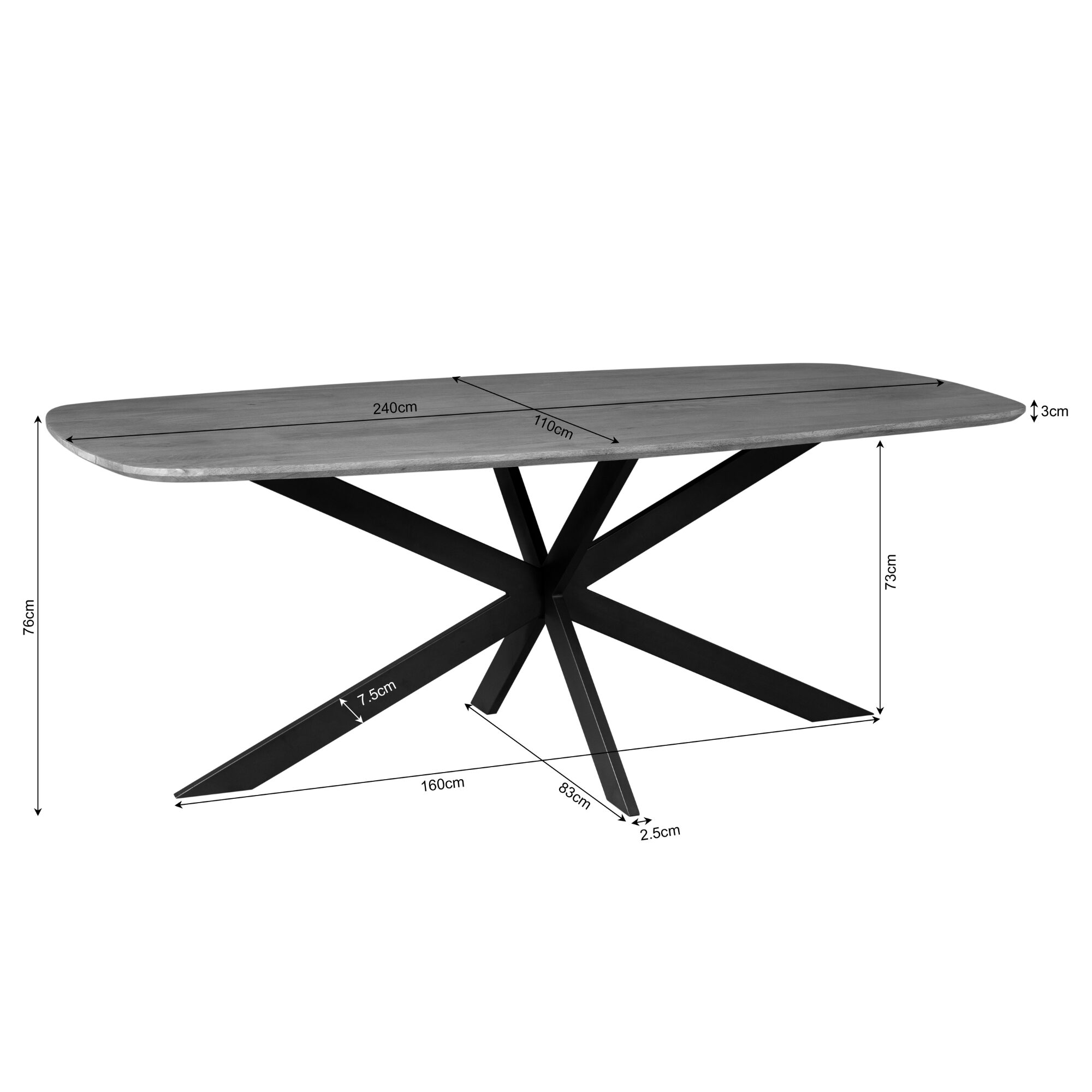 Table à manger ovale danoise Elegance en bois de manguier naturel – 240 cm – Image 4