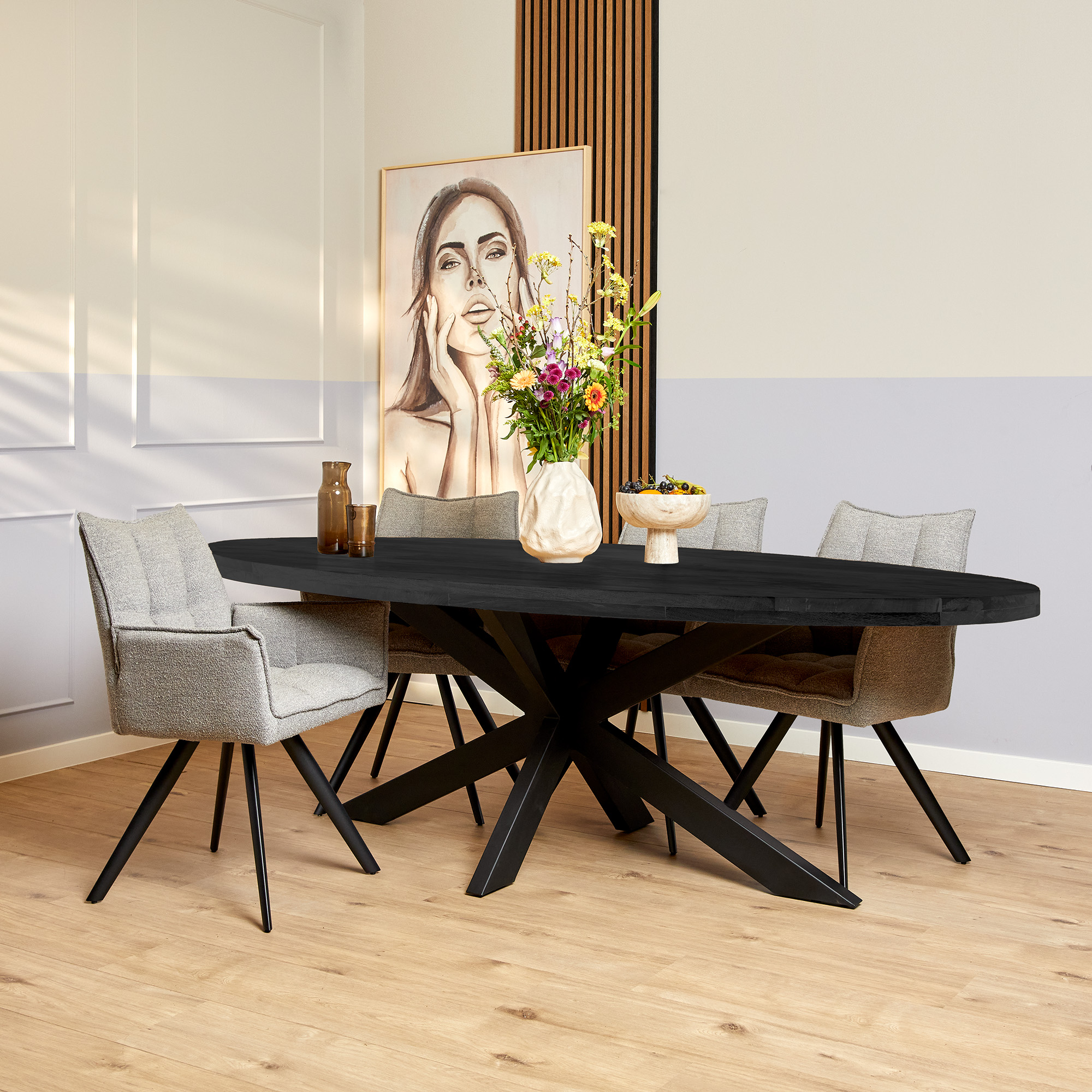 Table à manger ovale Denver en bois de manguier noir – 210 cm