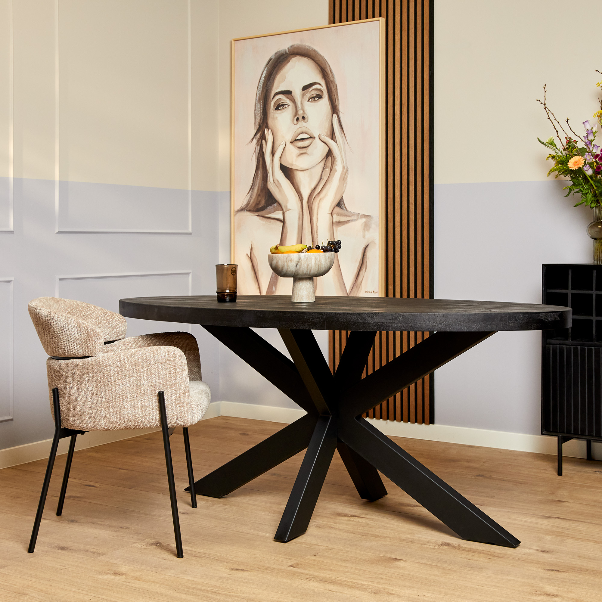 Table à manger ovale Denver en bois de manguier noir – 180 cm