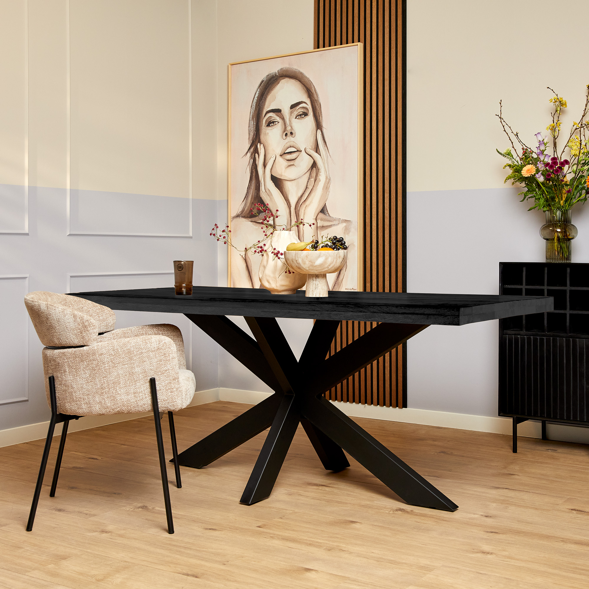 Table à manger rectangulaire Denver en bois de manguier noir – 160 cm