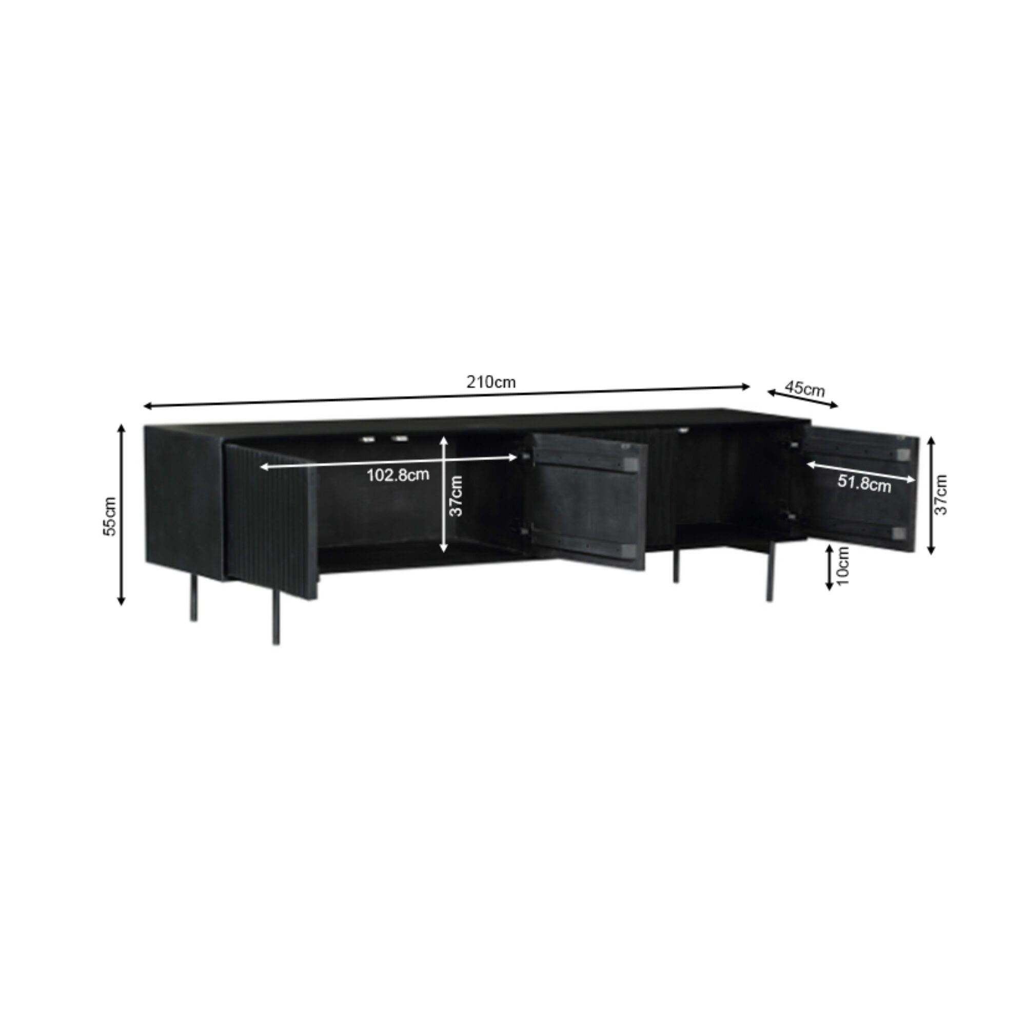 Meuble TV Madison en bois de manguier noir – 210 cm – Image 11