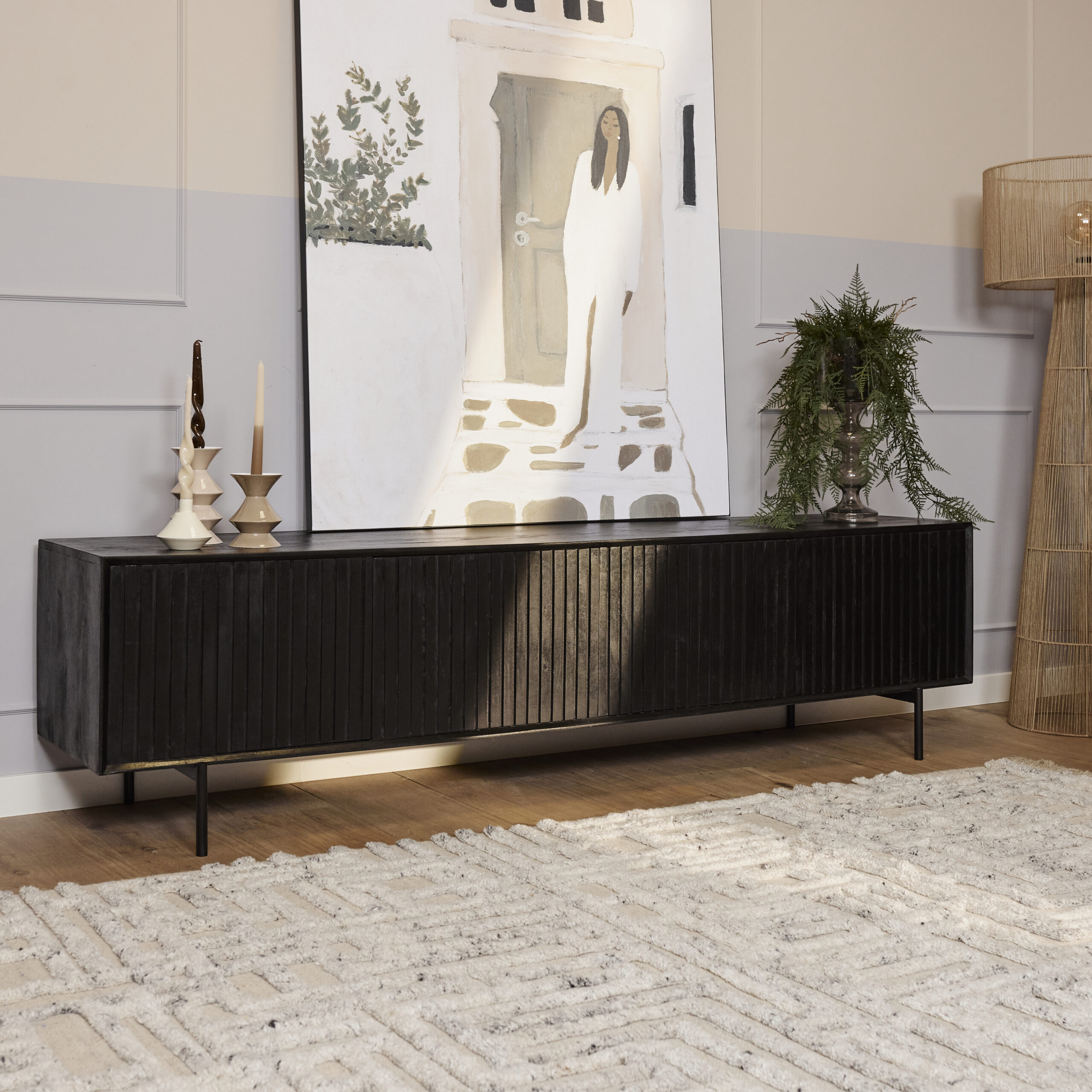 Meuble TV Madison en bois de manguier noir – 210 cm