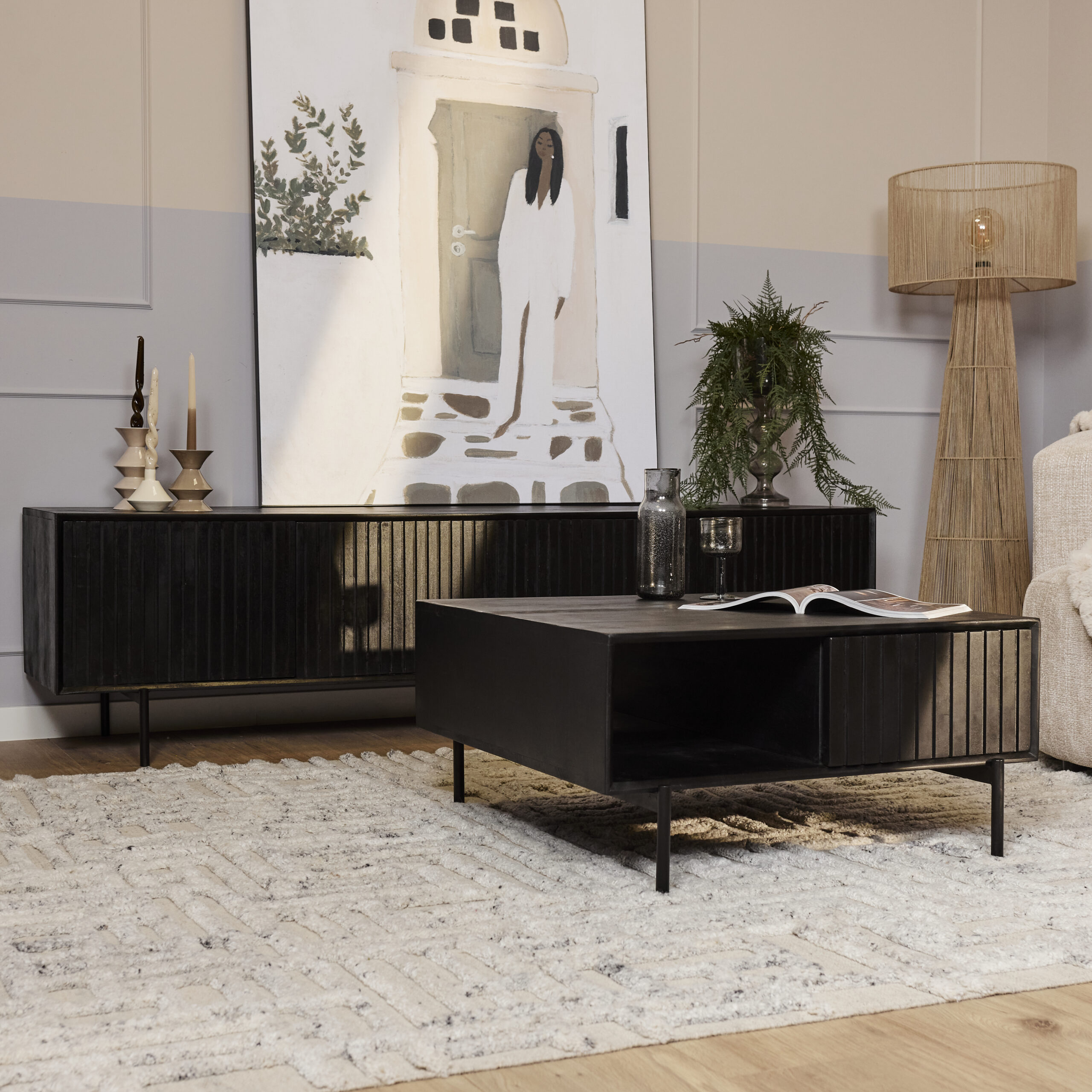 Table basse carrée Madison en bois de manguier noir – 80 cm – Image 2