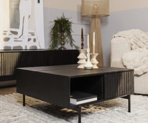 Table basse carrée Madison en bois de manguier noir – 80 cm