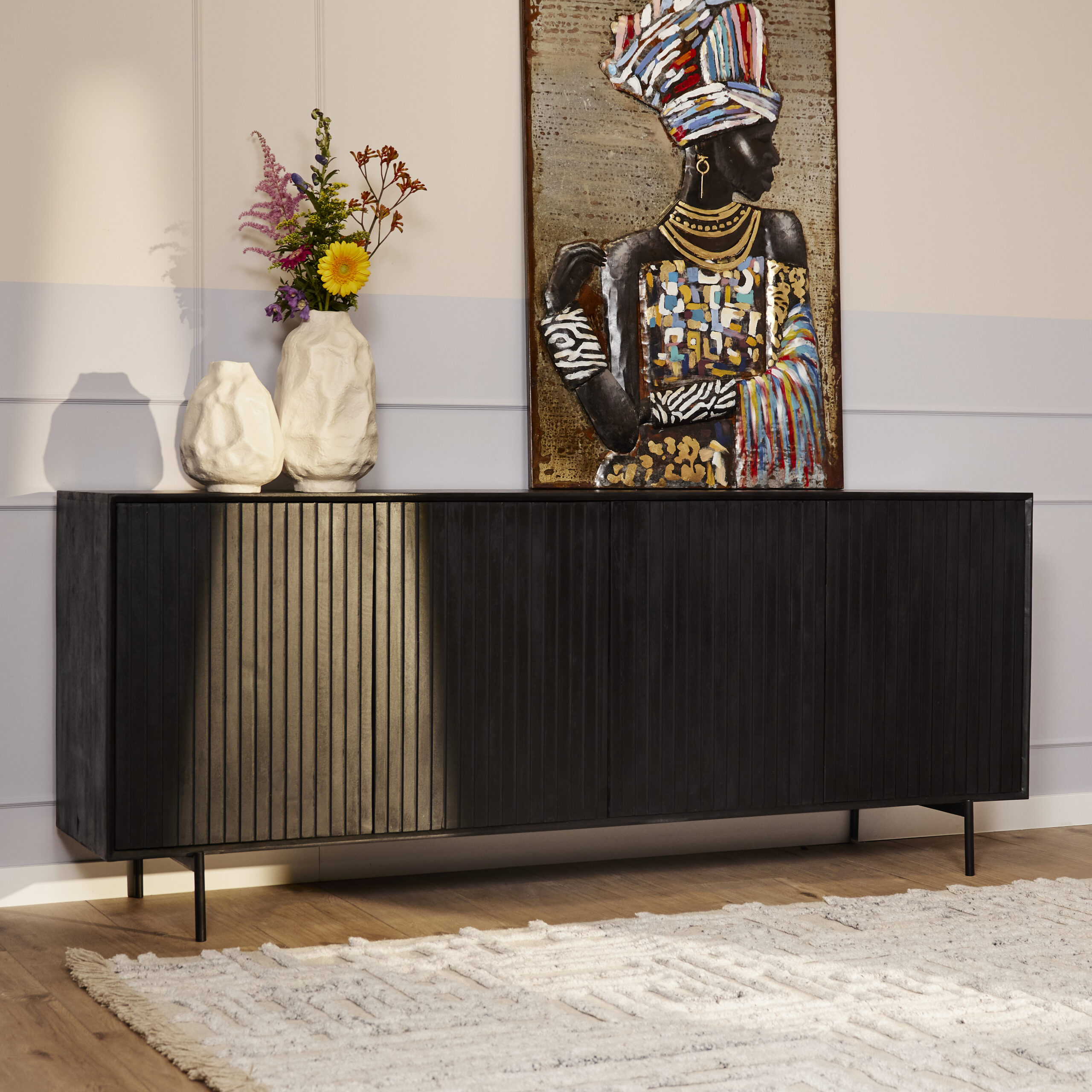 Buffet Madison en bois de manguier noir – 210 cm