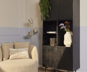 Bibliothèque à compartiments Madison en bois de manguier noir – 90 cm