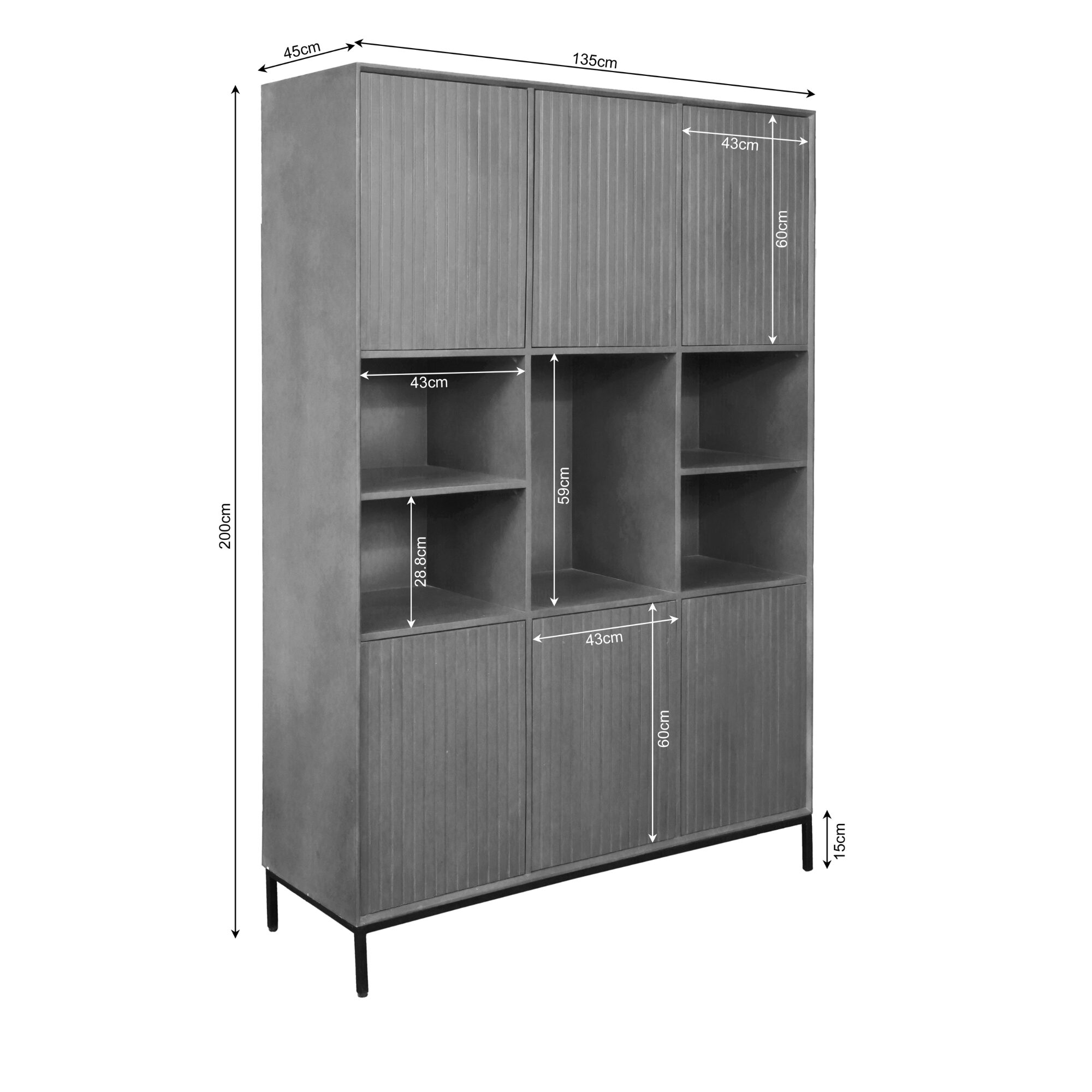 Bibliothèque à compartiments Madison XXL en bois de manguier noir – 135 cm – Image 4