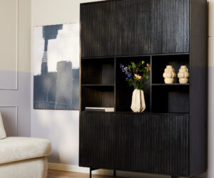 Bibliothèque à compartiments Madison XXL en bois de manguier noir – 135 cm