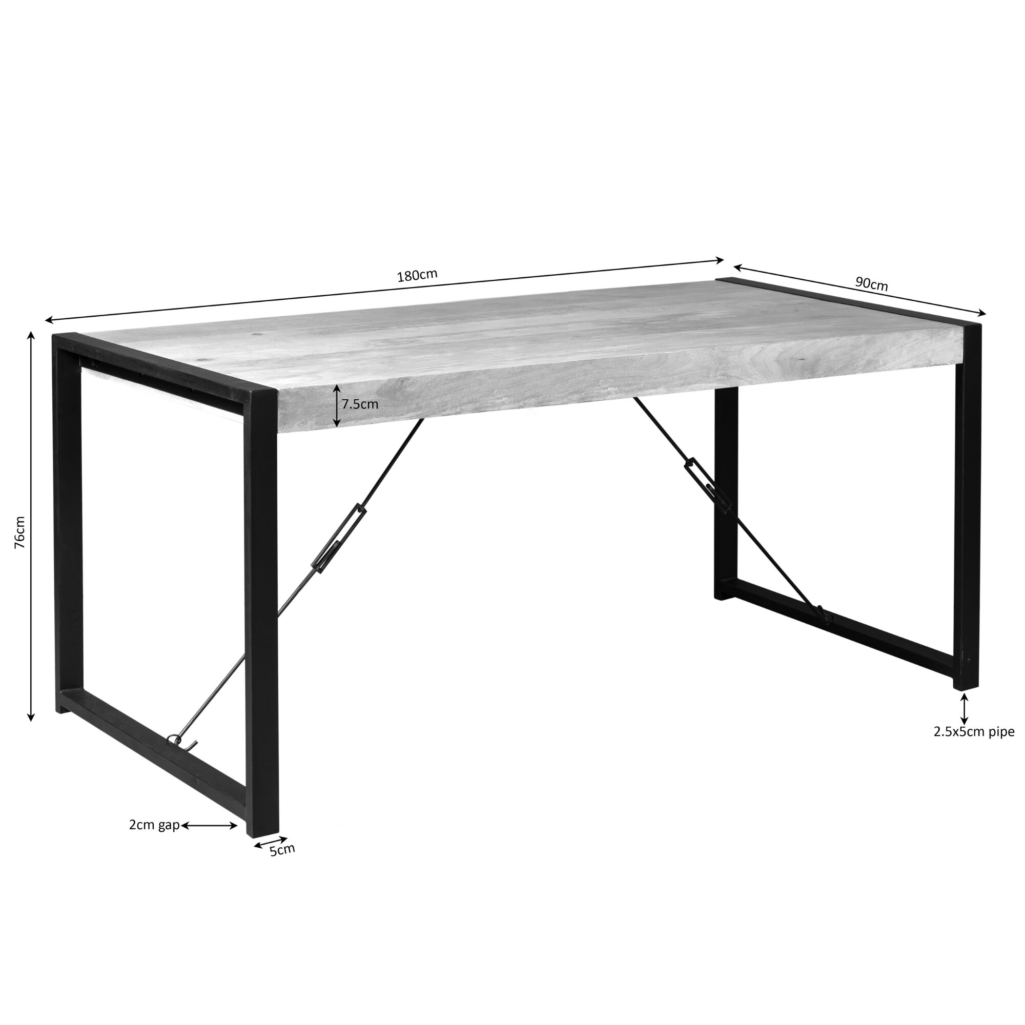 Table à manger rectangulaire Boaz en bois de manguier naturel – 180 cm – Image 6
