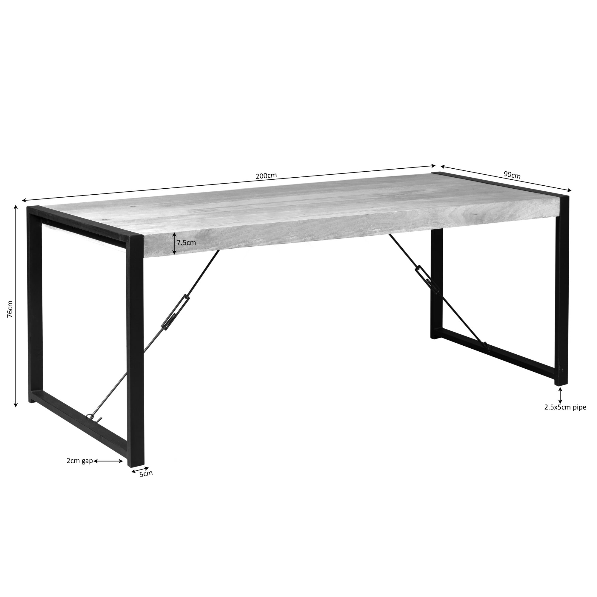 Table à manger rectangulaire Boaz en bois de manguier naturel – 200 cm – Image 6