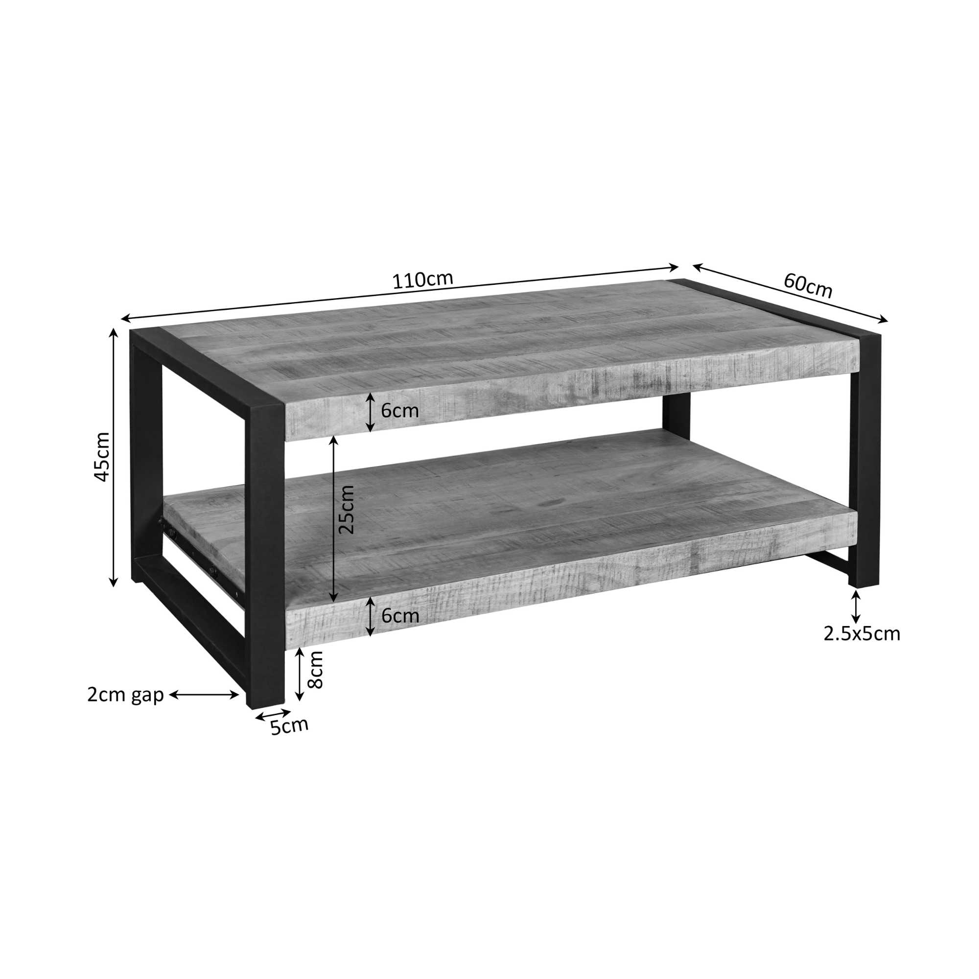 Table basse Boaz avec tablette inférieure en bois de manguier naturel – 110 cm – Image 5