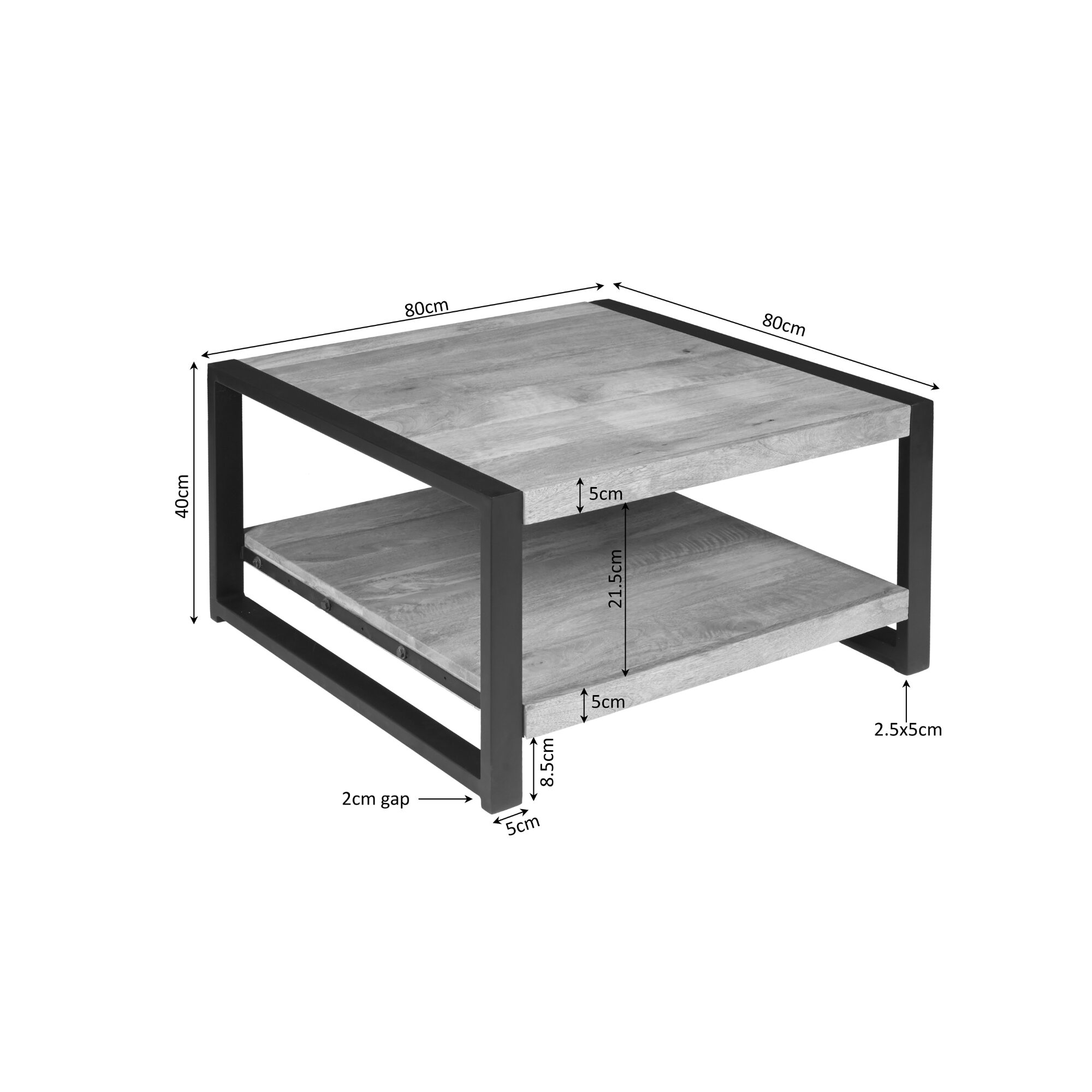 Table basse carrée Boaz en bois de manguier naturel – 80 cm – Image 5