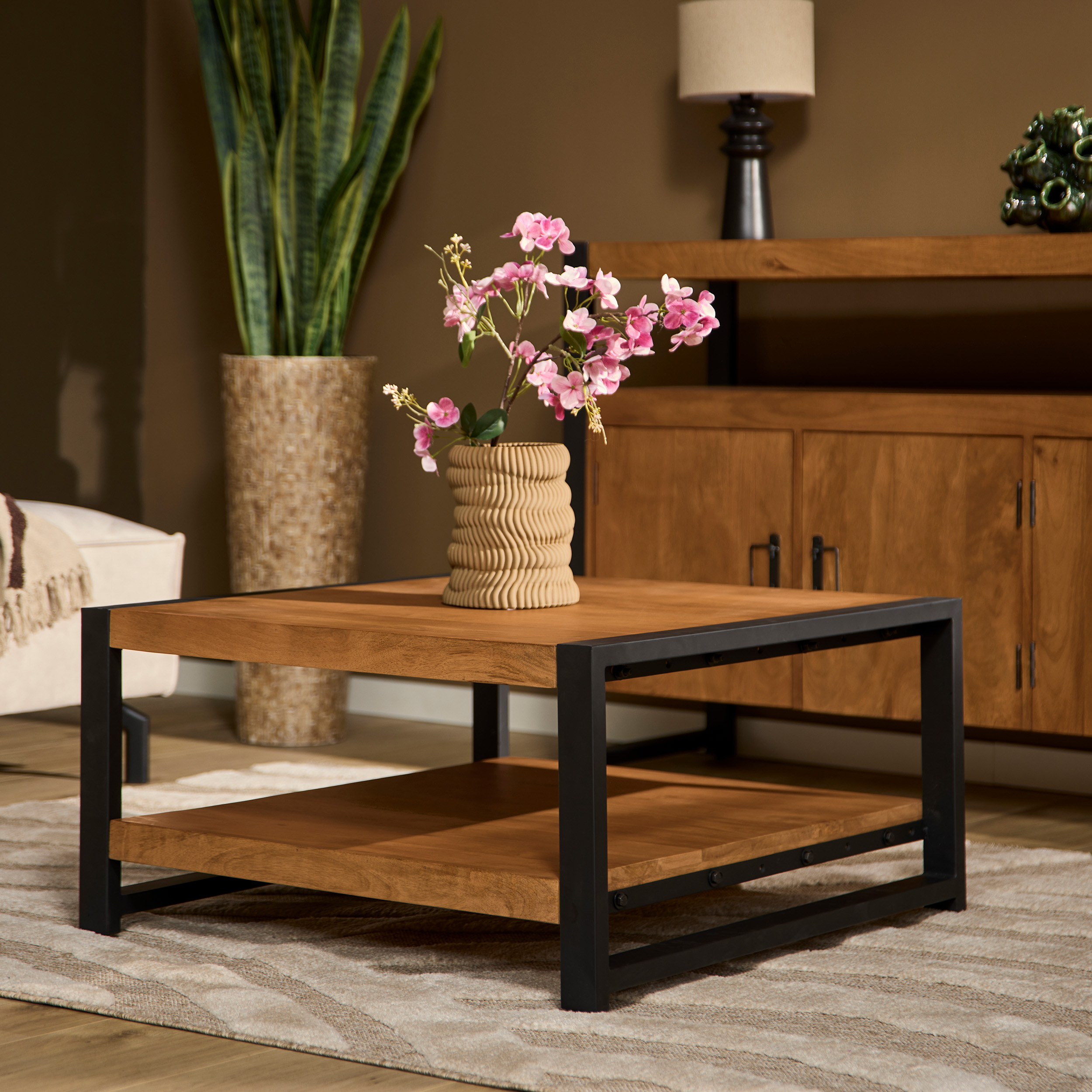Table basse carrée Boaz en bois de manguier naturel – 80 cm