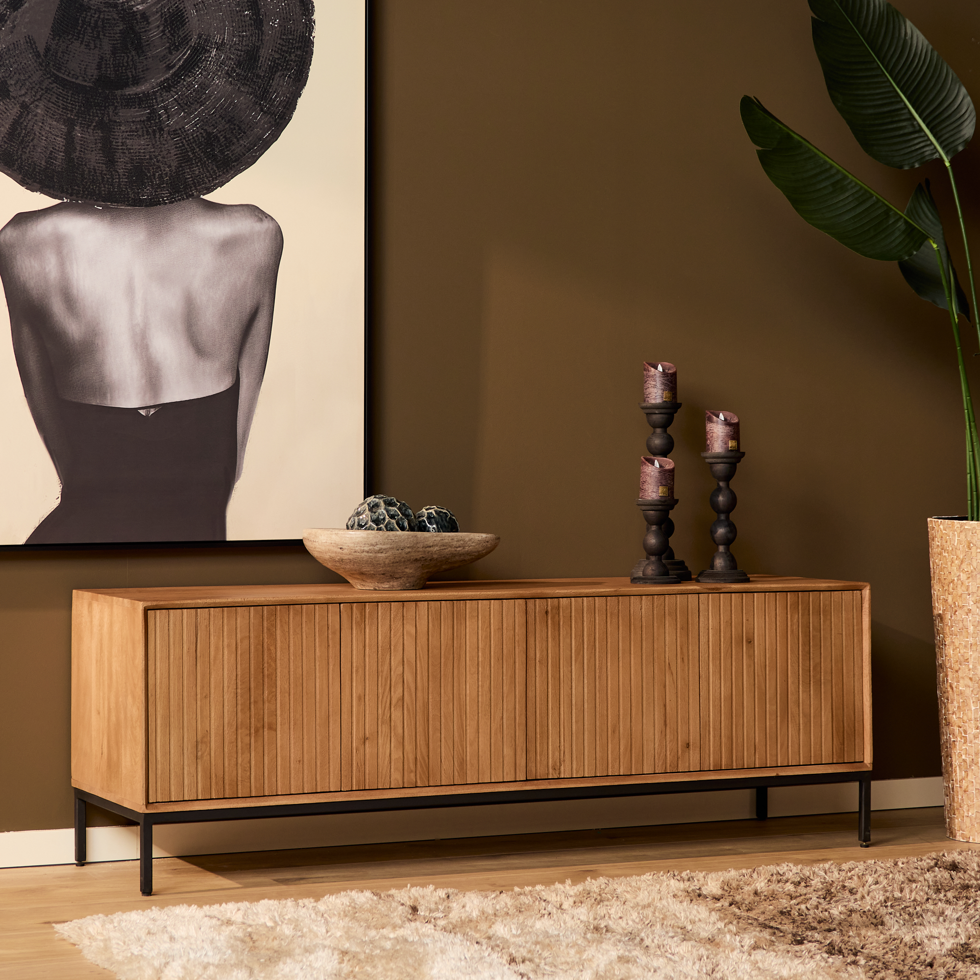 Meuble TV Madison en bois de manguier naturel – 165 cm