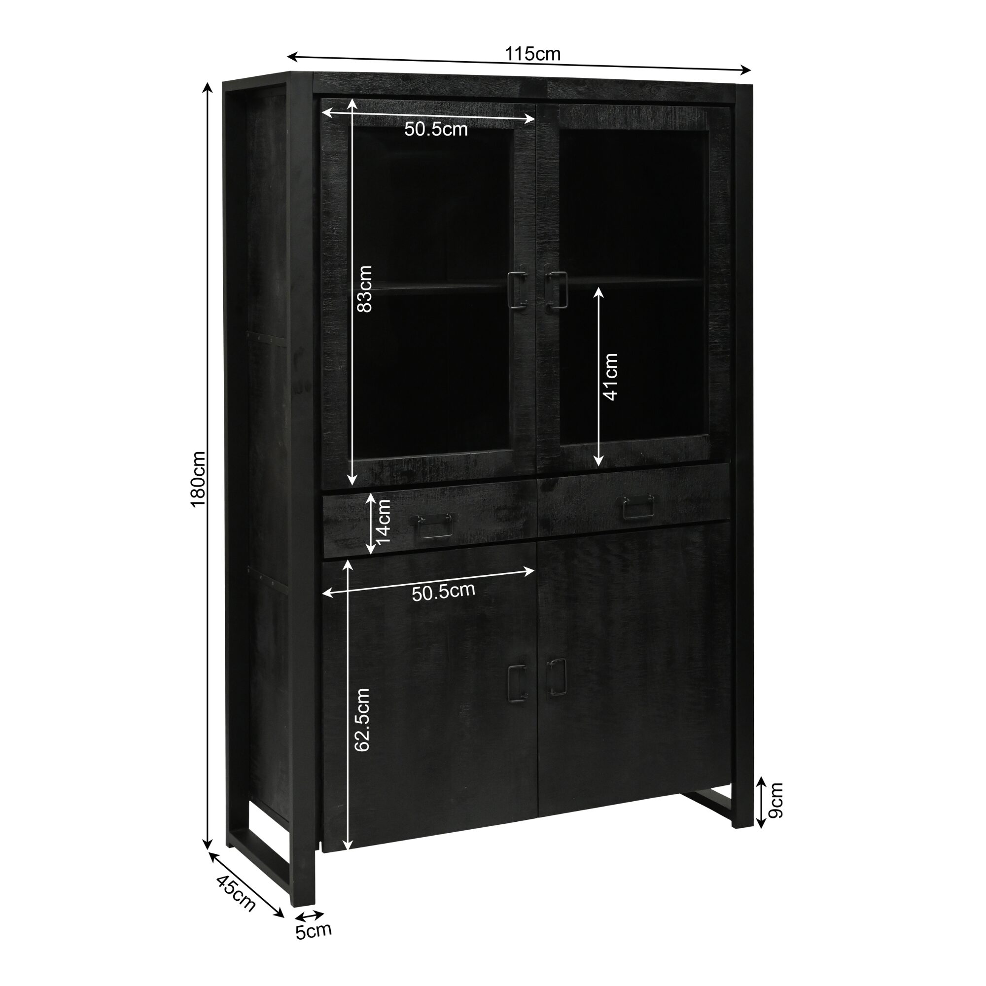 Vitrine Boaz en bois de manguier noir – 115 cm – Image 7