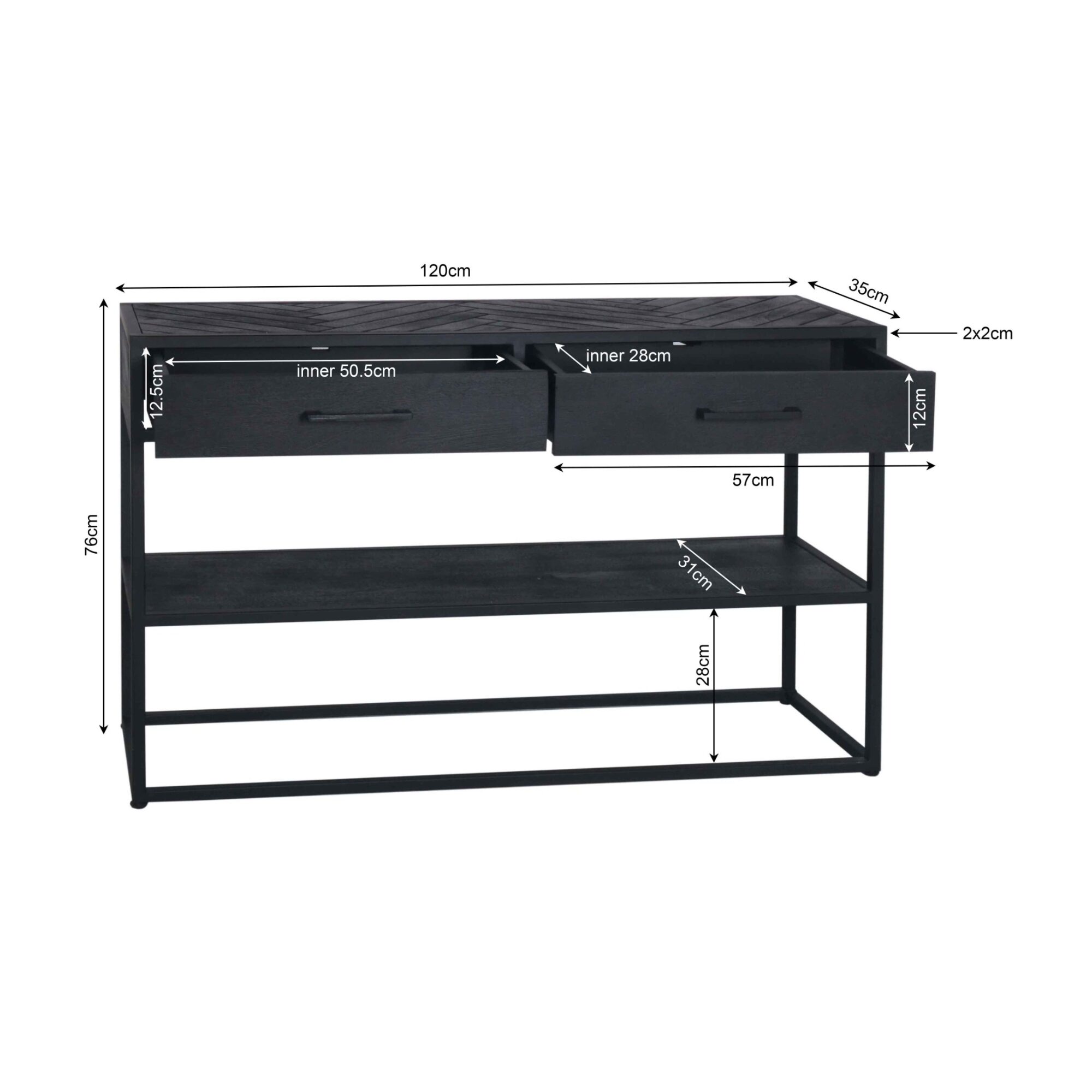 Console New York en bois de manguier noir – 120 cm – Image 8