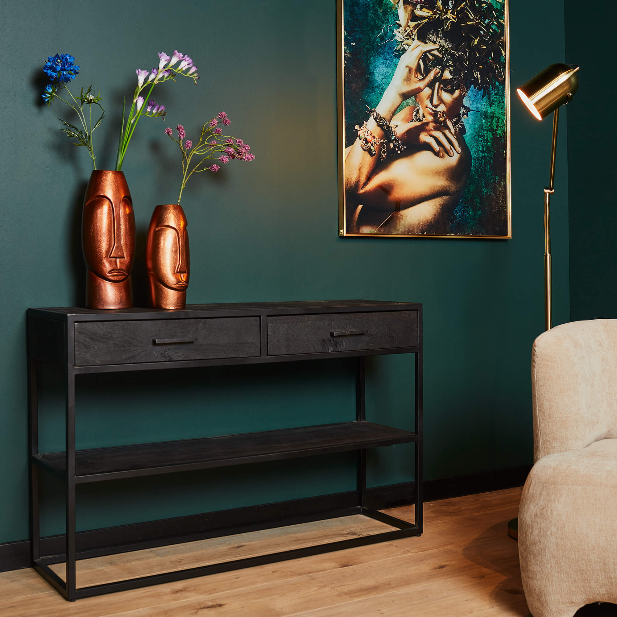 Console New York en bois de manguier noir – 120 cm