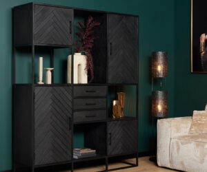 Bibliothèque New York XXL en bois de manguier noir – 200 cm