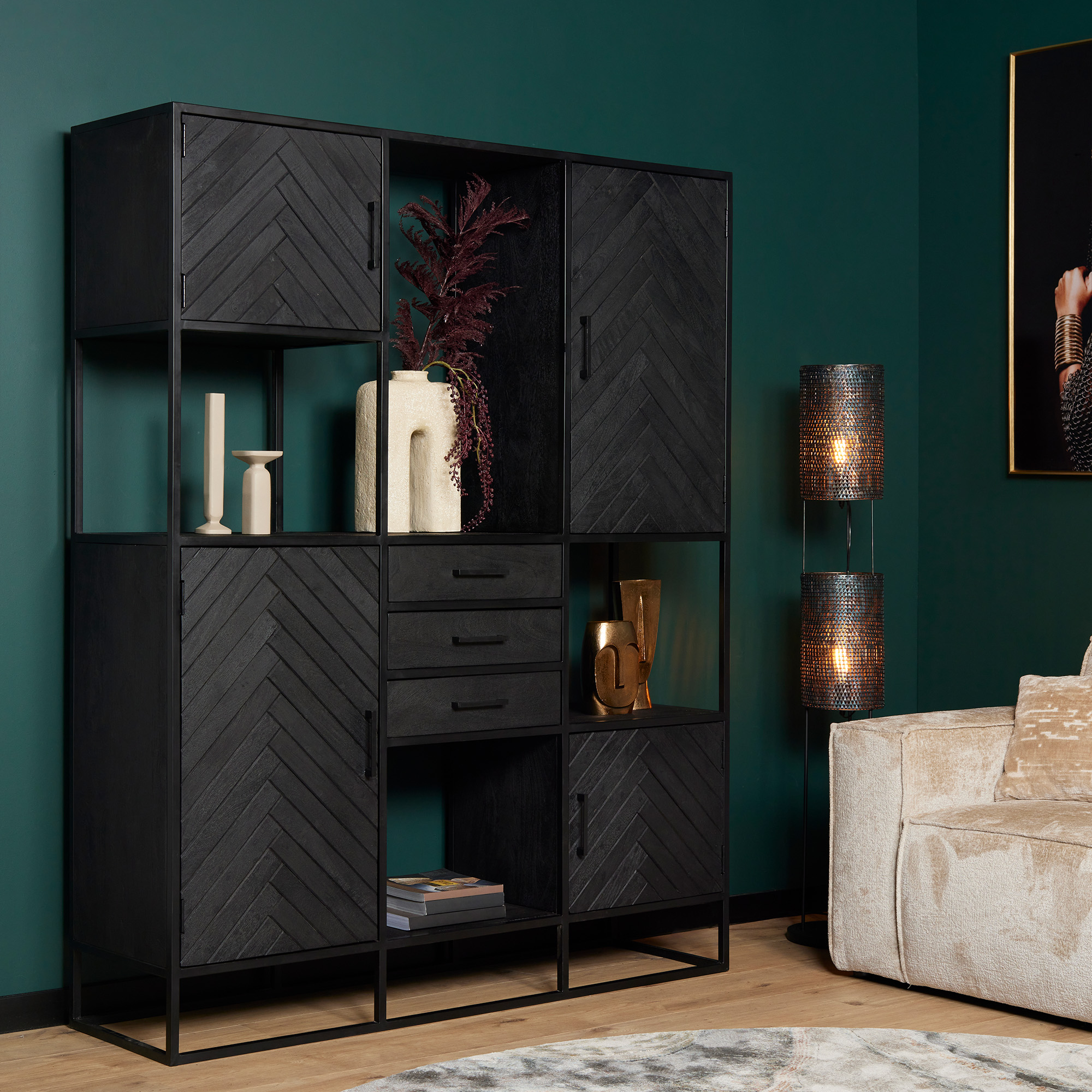 Bibliothèque New York XXL en bois de manguier noir – 200 cm