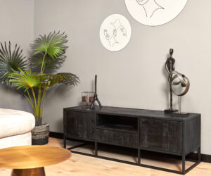 Meuble TV Denver en bois de manguier noir – 145 cm