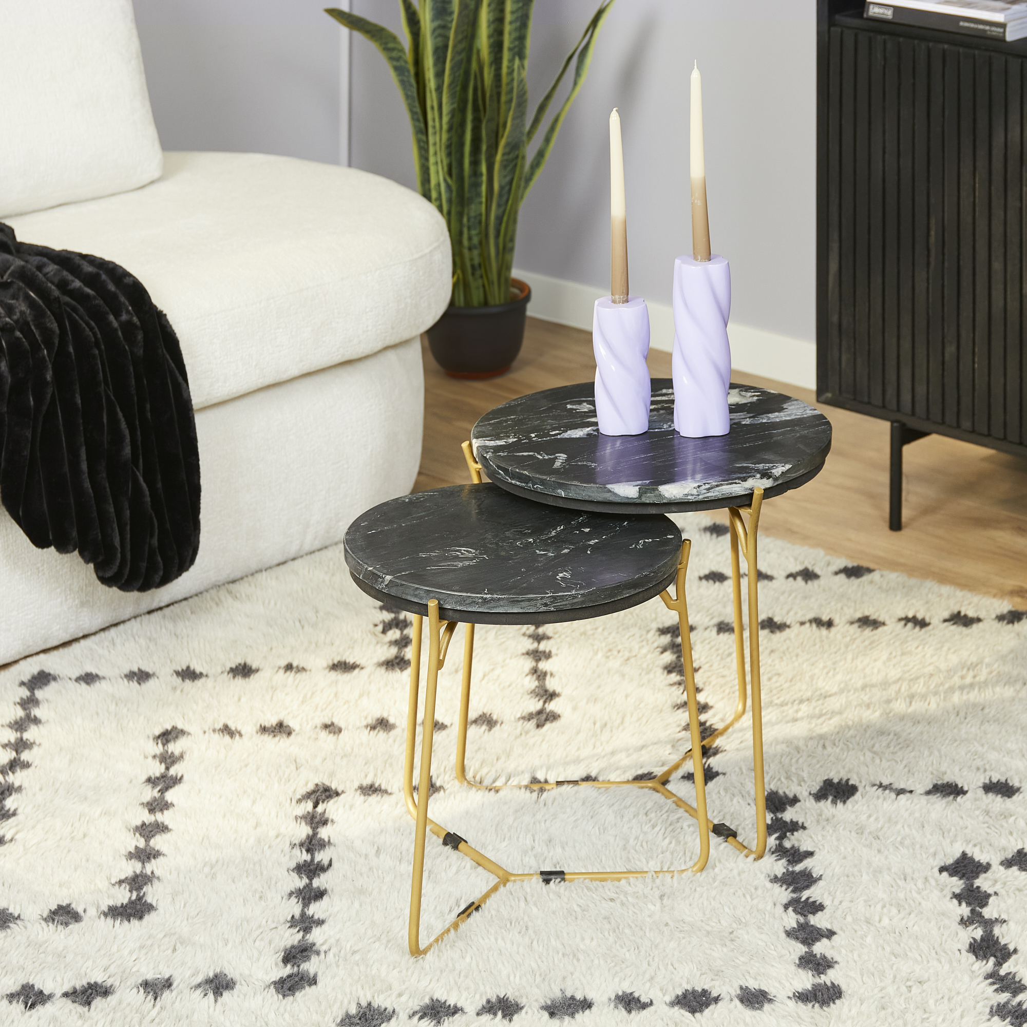 Set de tables basses Caly en marbre noir – 45 cm