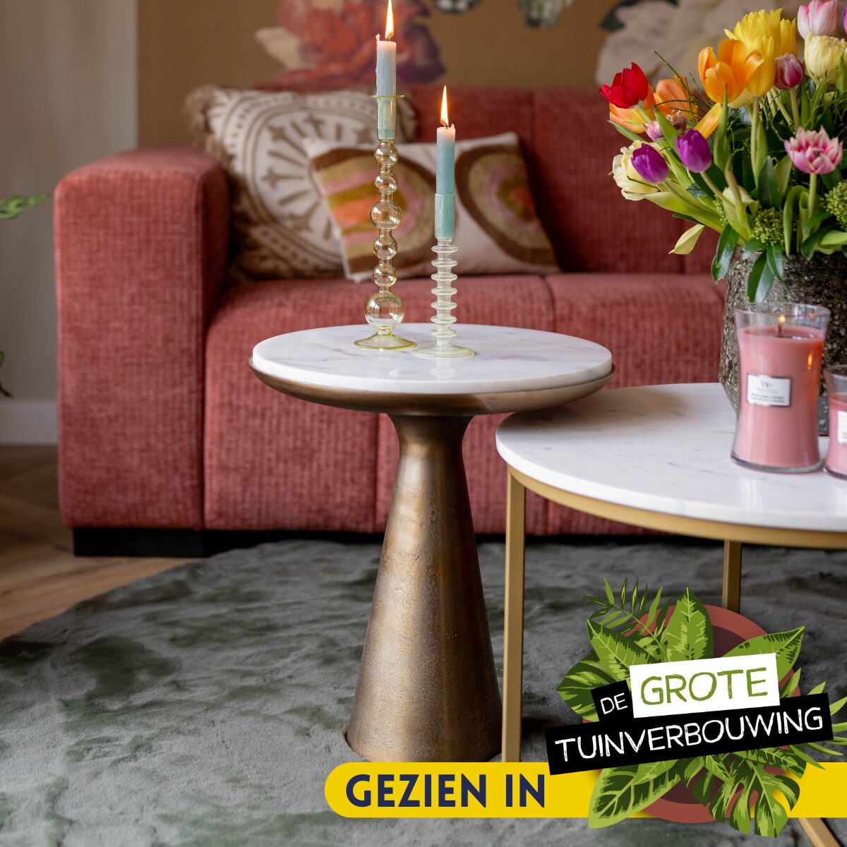 Table d’appoint Essy en marbre blanc/métal – 45 cm
