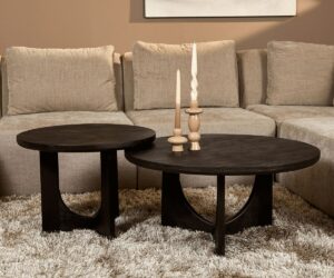 Table basse ronde Guus en bois de manguier noir – 60 cm