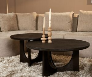 Table basse ronde Guus en bois de manguier noir – 80 cm