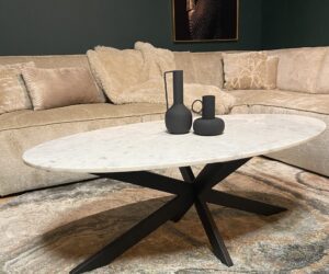 Alternative view of Table basse ovale Faye en marbre blanc – 130 cm