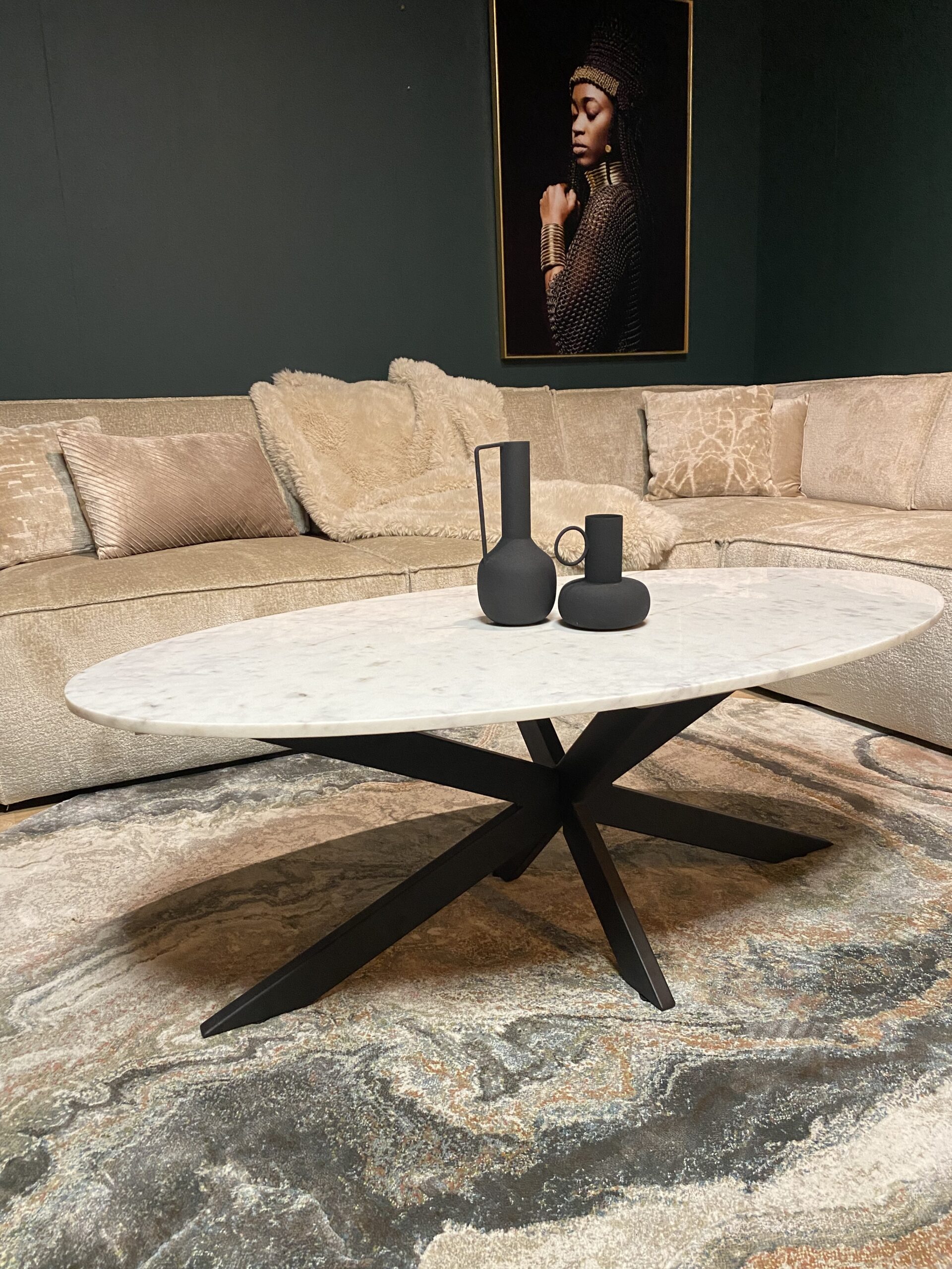 Table basse ovale Faye en marbre blanc – 130 cm – Image 2